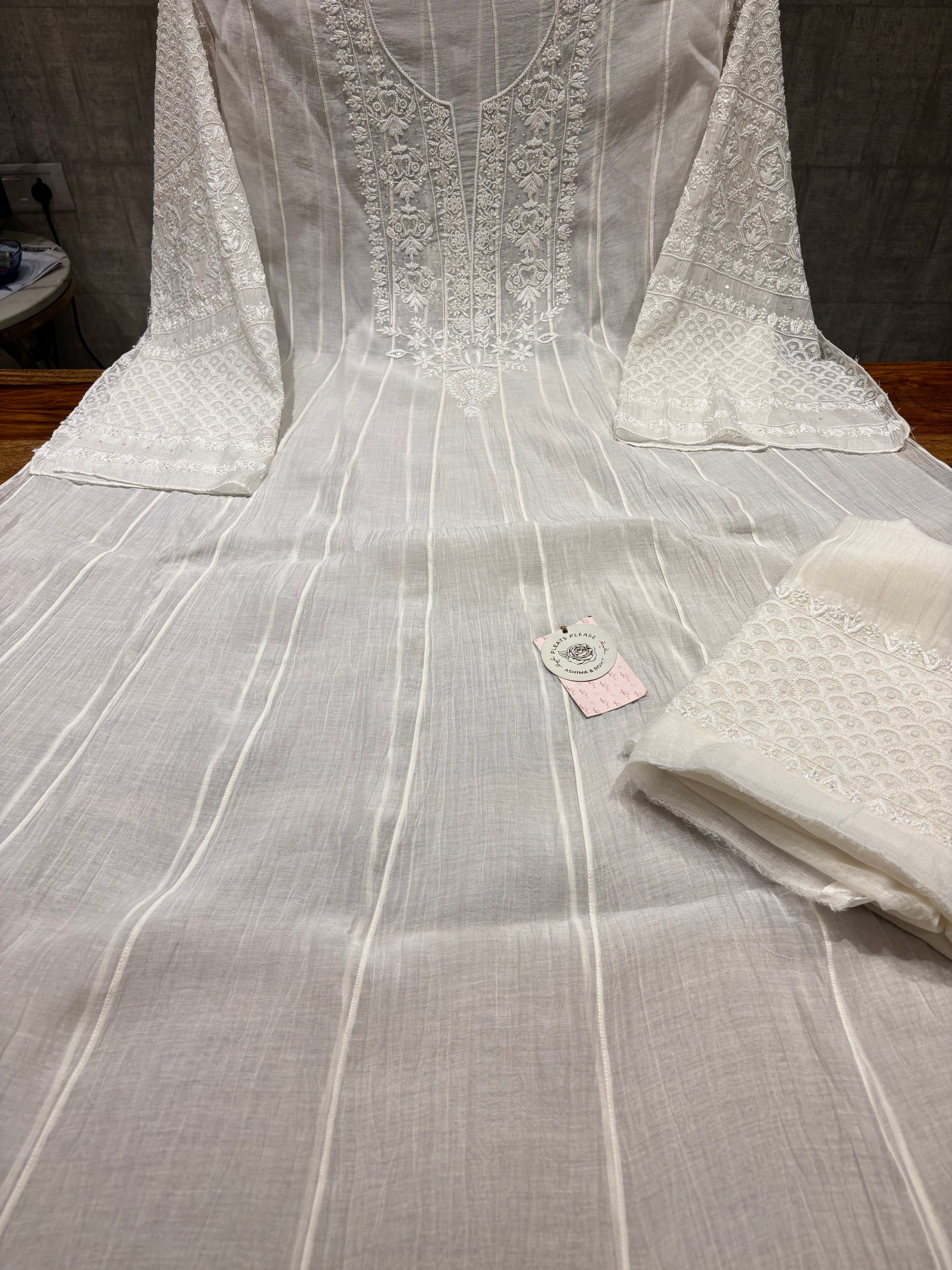 Dyeable Chanderi Mul Chikankari Anarkali & Dupatta Set