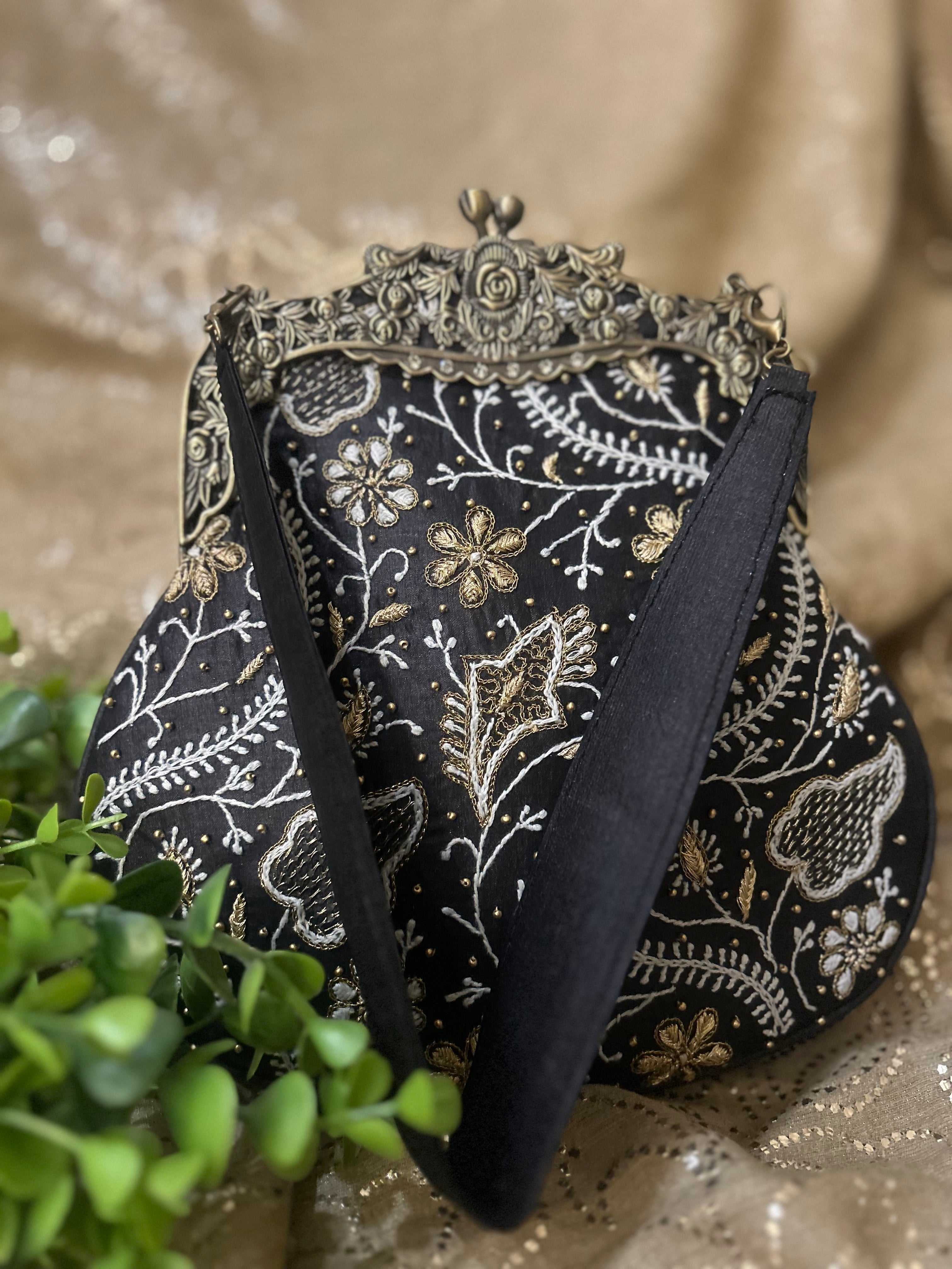 Black Chikankari Clutch Bag