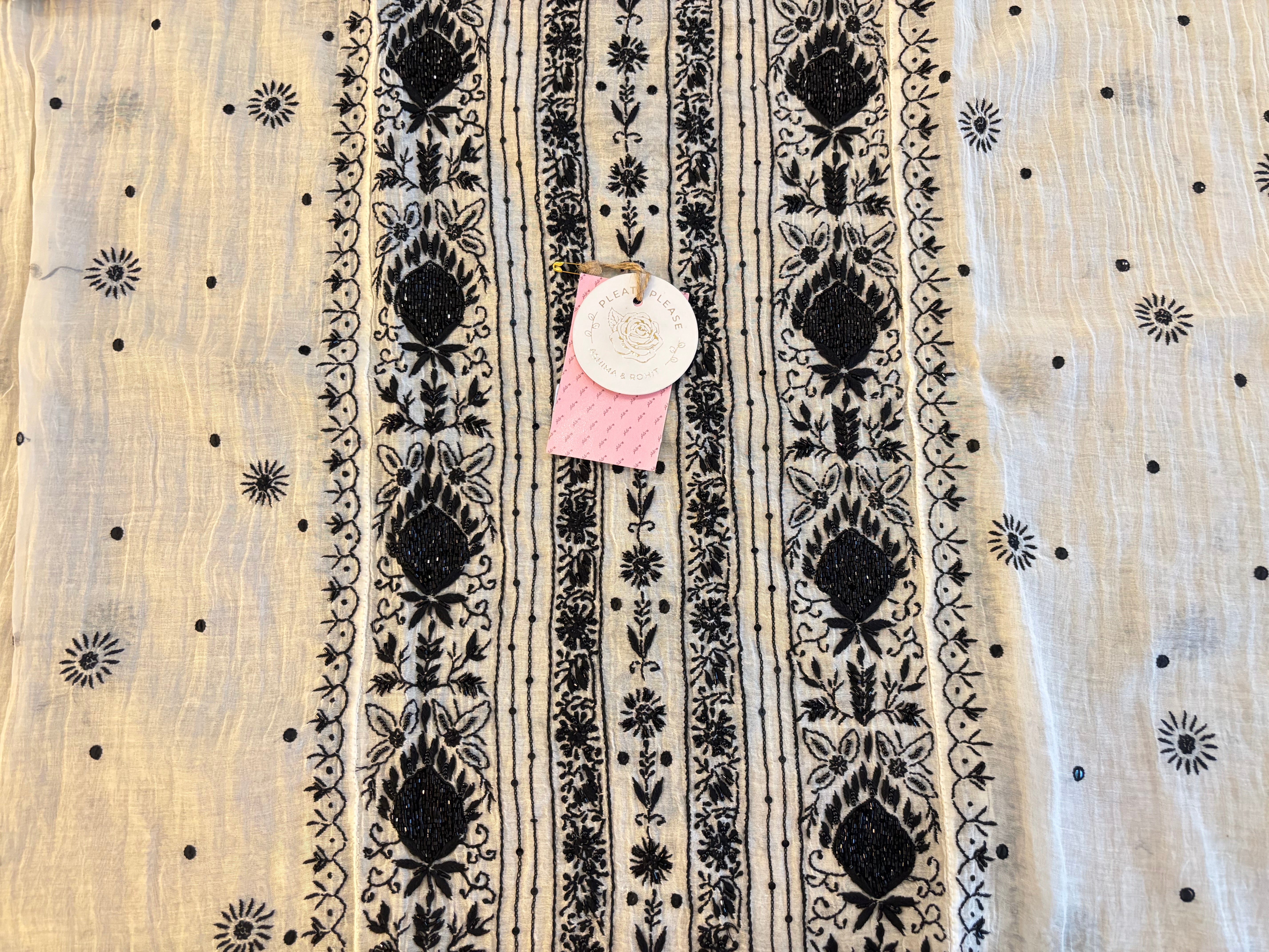 Dyeable Black & White Chanderi Chikankari Kurta & Dupatta