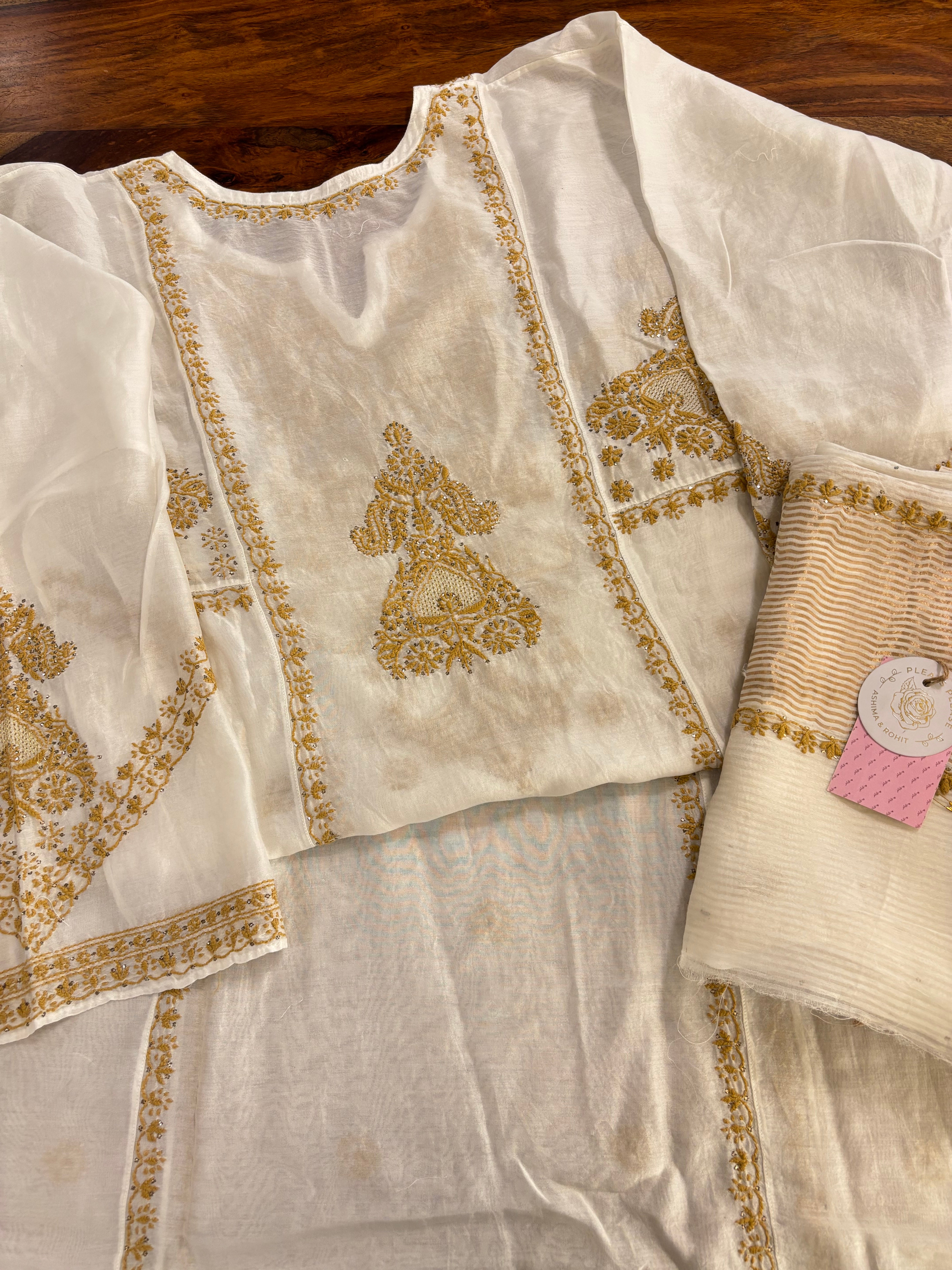 Dyeable Chanderi Chikankari Mukaish Anarkali & Dupatta Set