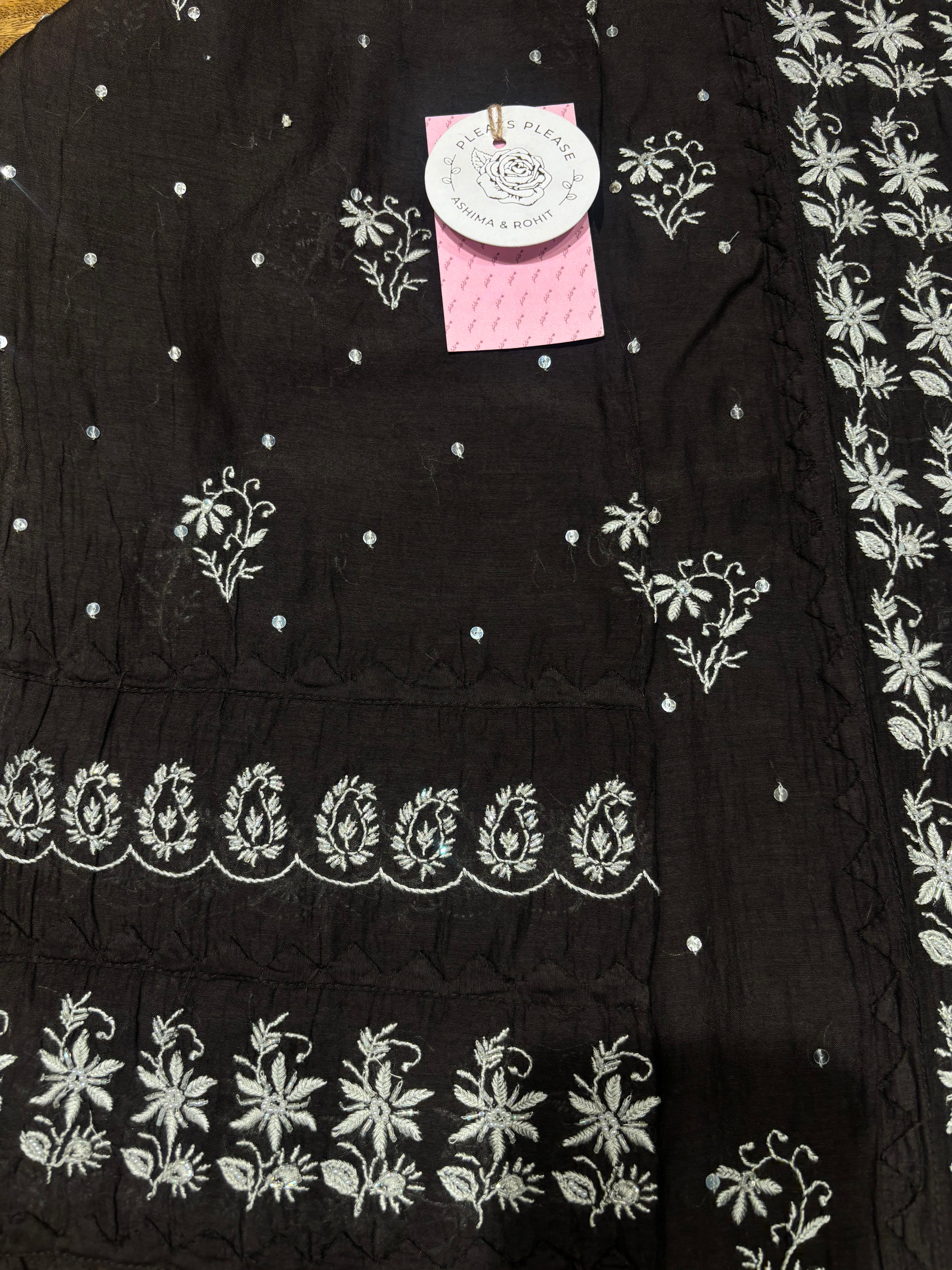 Black Chanderi Mul Chikankari Kurta & Dupatta Set