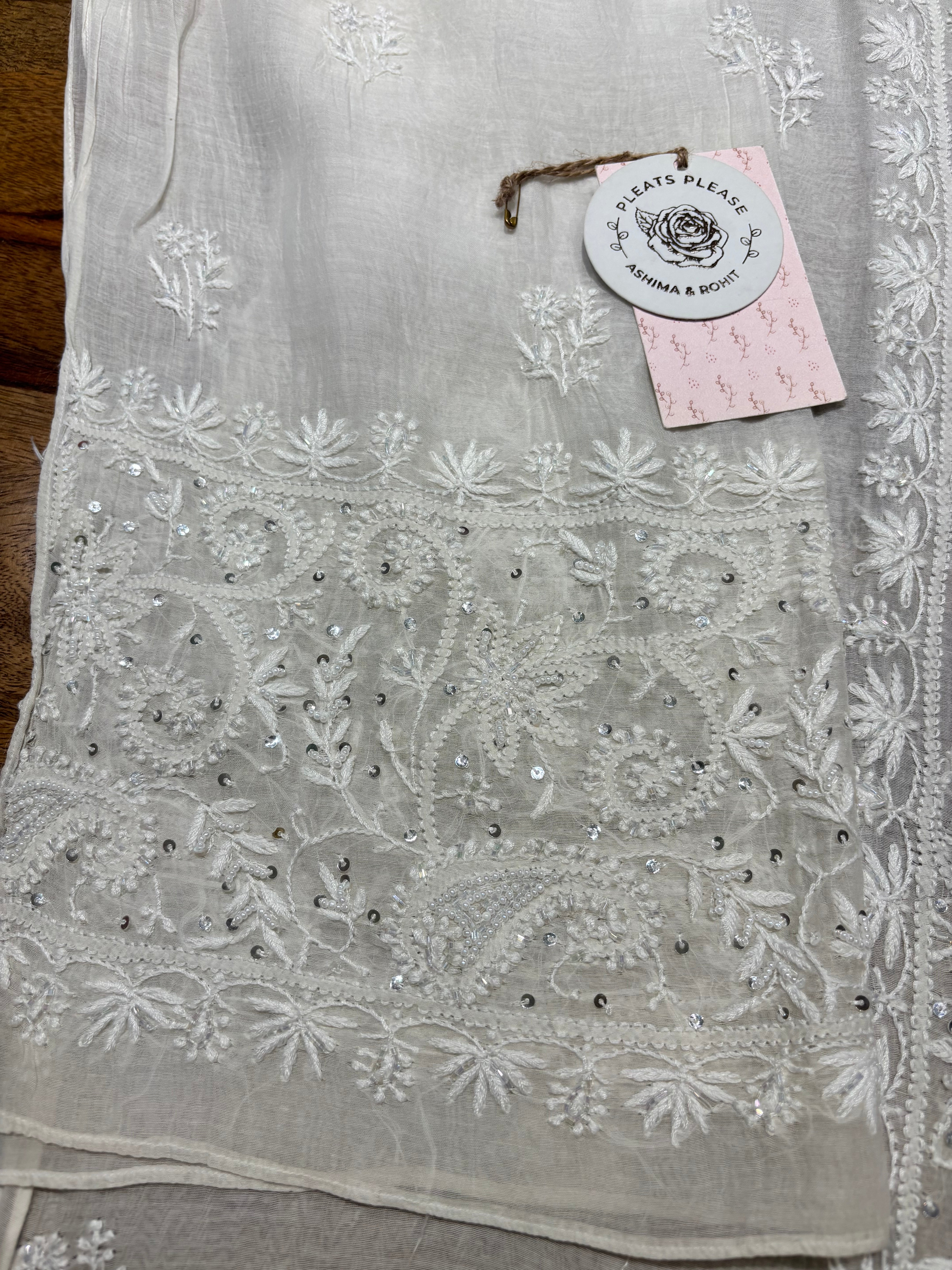 Dyeable Chanderi Mul Chikankari Kurta & Dupatta Set