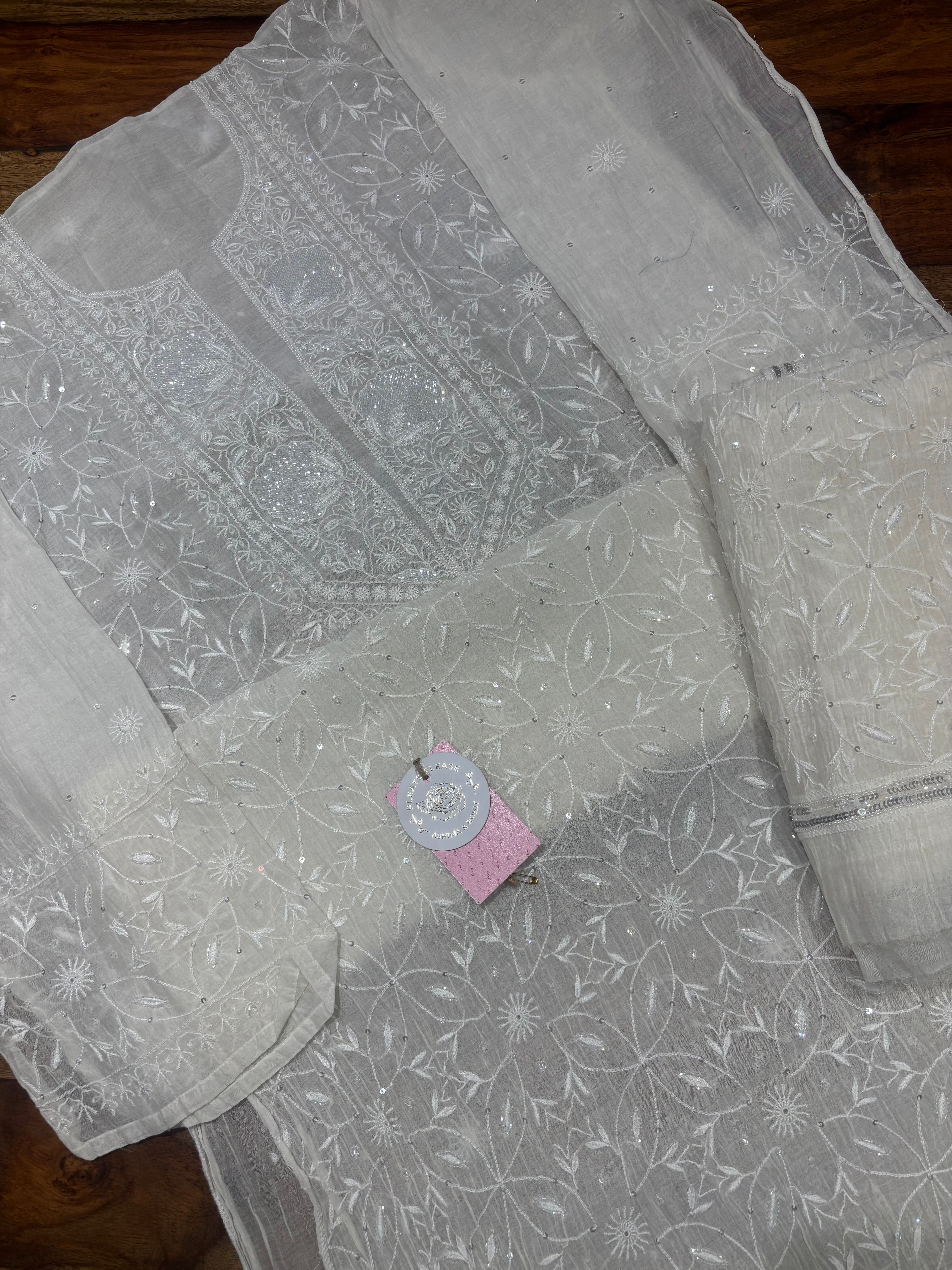 Dyeable Chanderi Mul Chikankari Kurta & Dupatta Set