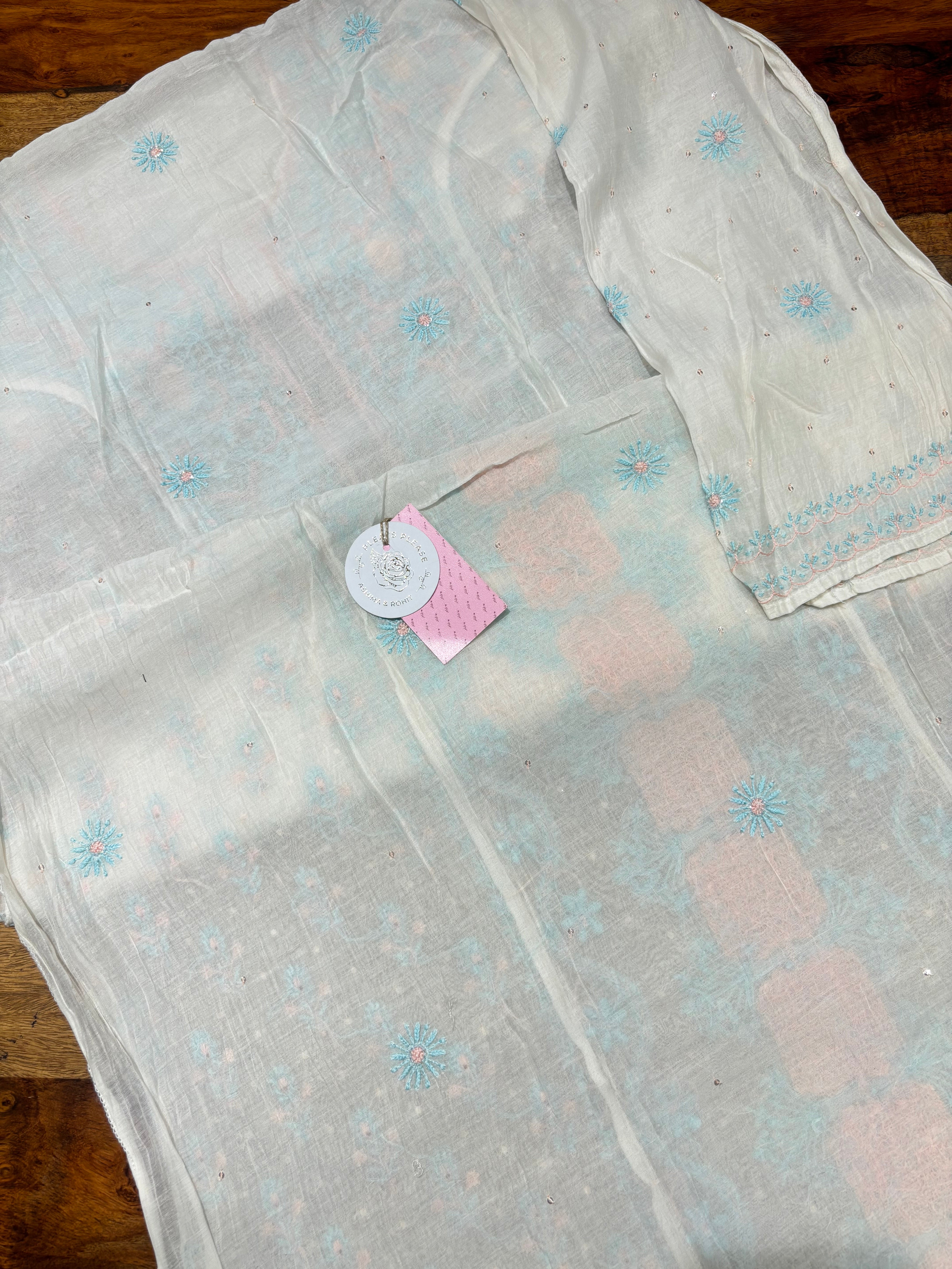 Dyeable Chanderi Mul Chikankari Kurta & Dupatta Set