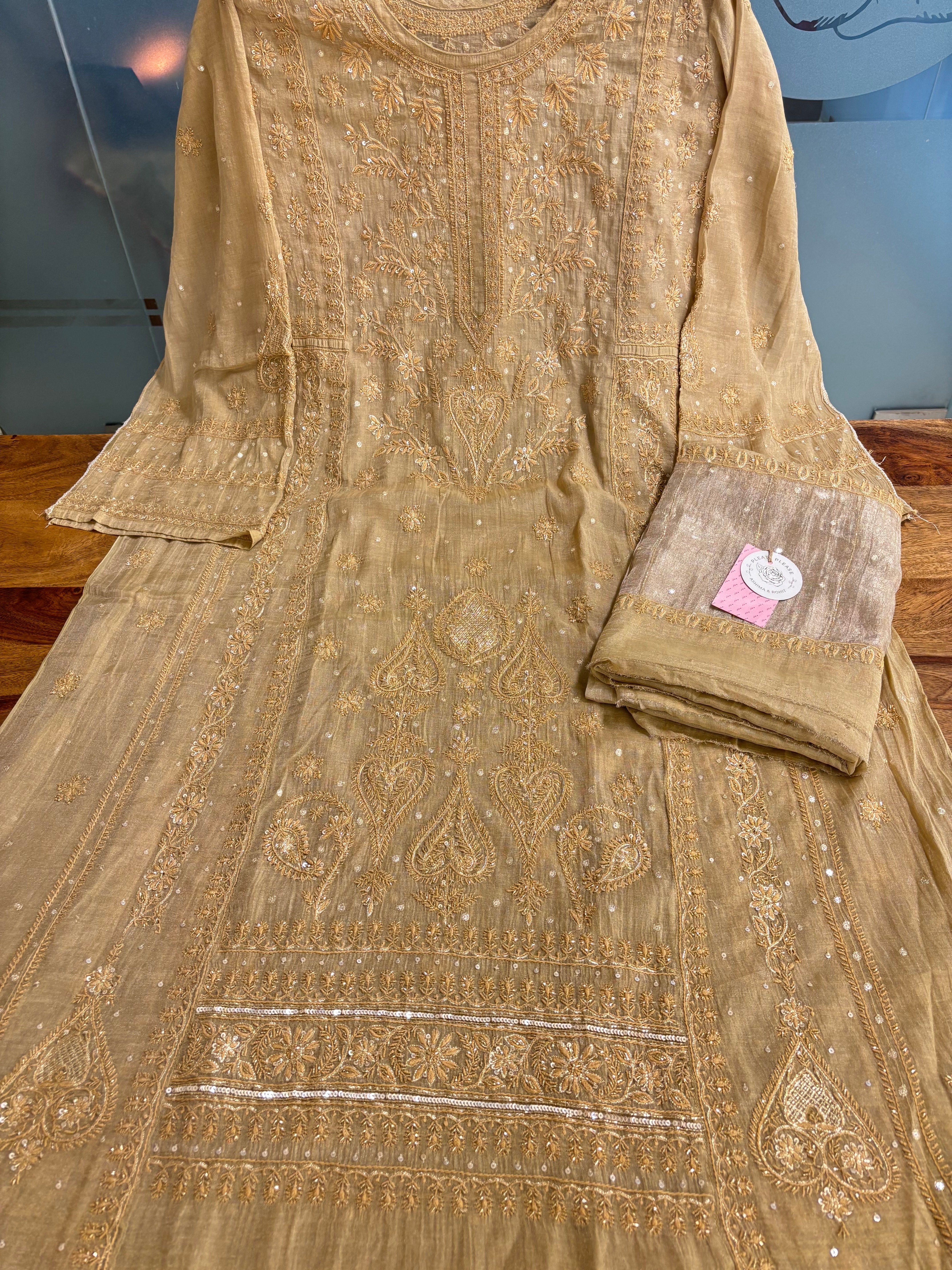 Sanddrift Pure & Premium Tissue Chikankari Kurta & Dupatta