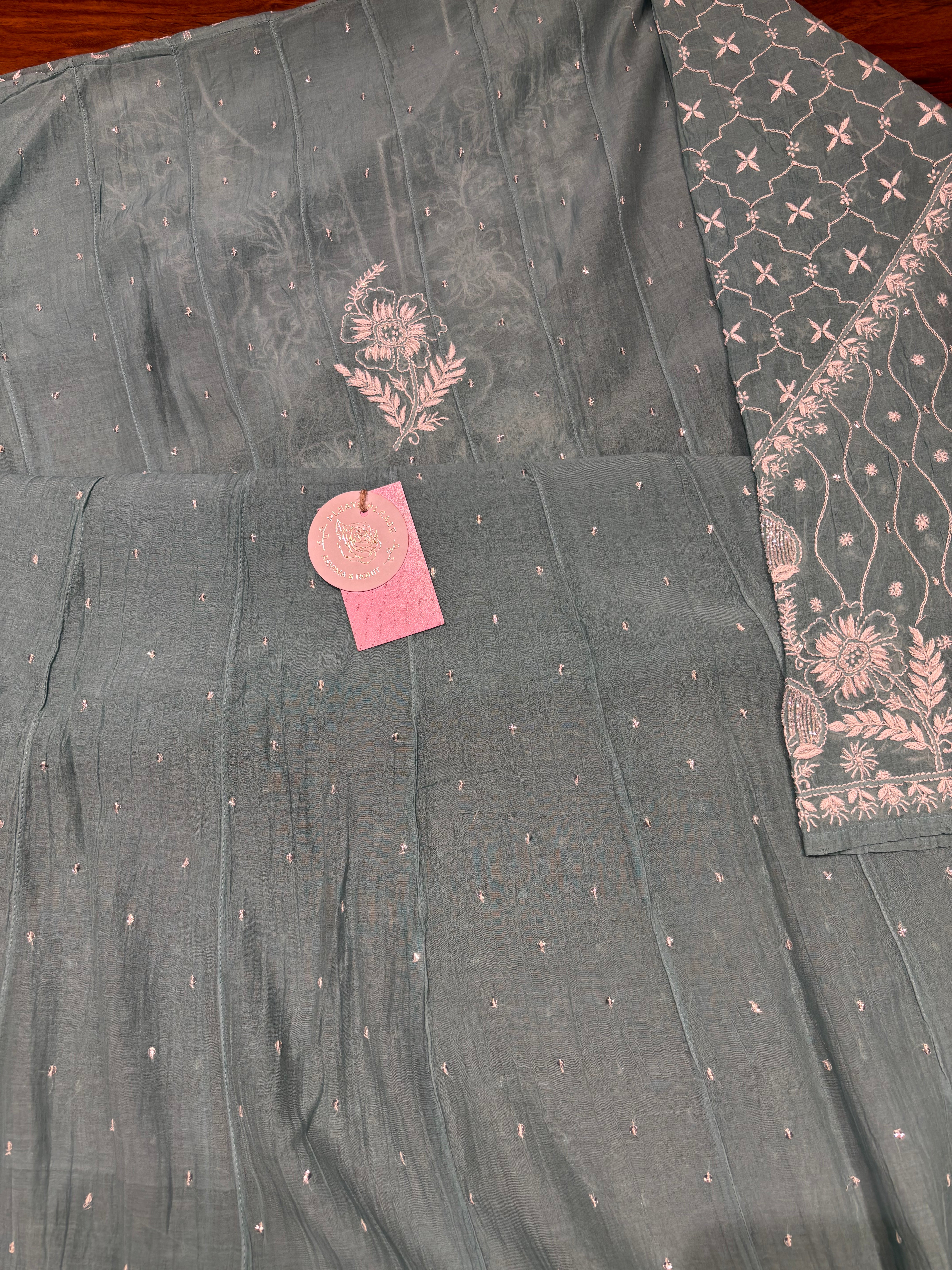 Turquoise Green Chanderi Mul Chikankari Anarkali & Dupatta Set