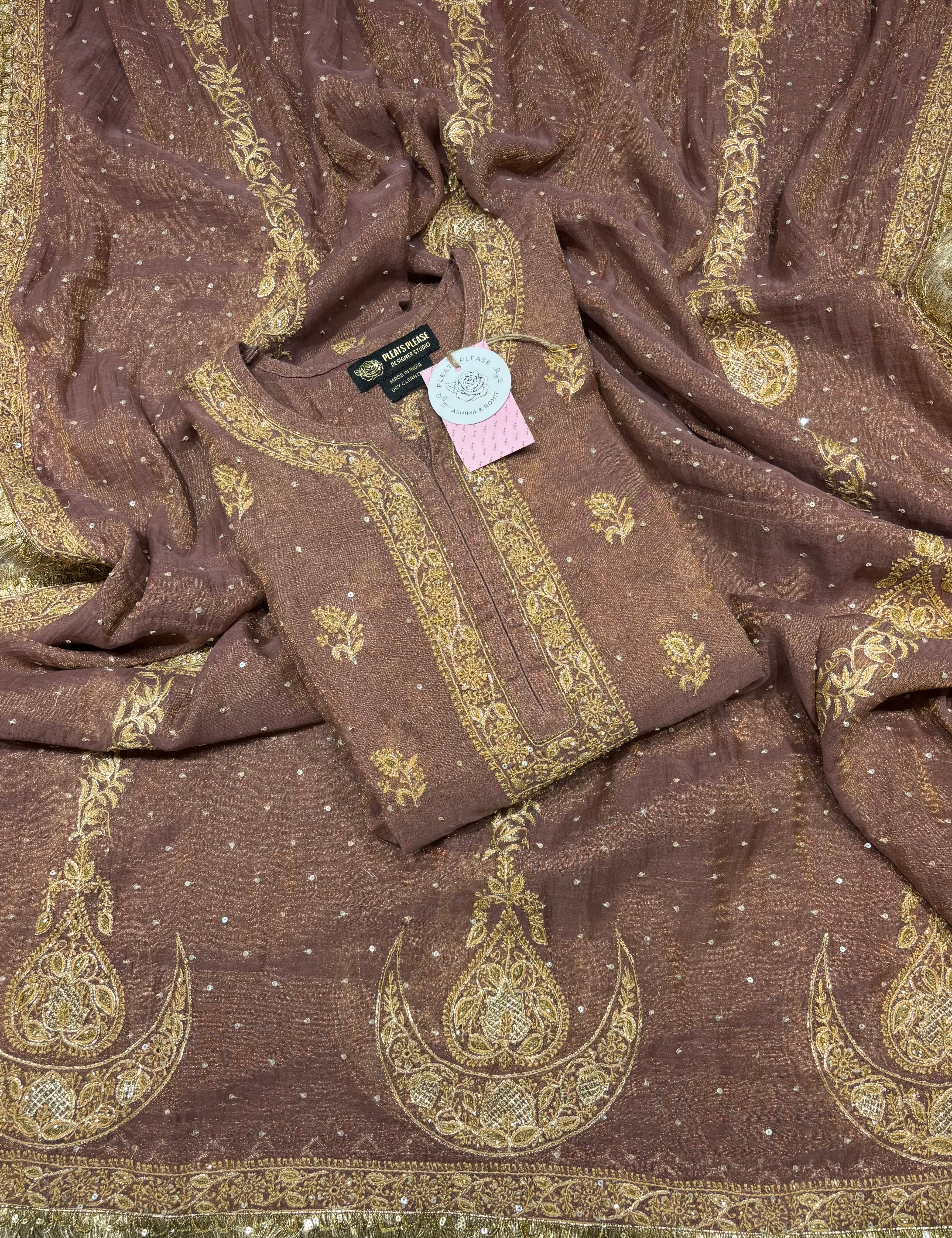 Garnet Pure & Premium Tissue A-Line Anarkali & Dupatta Set