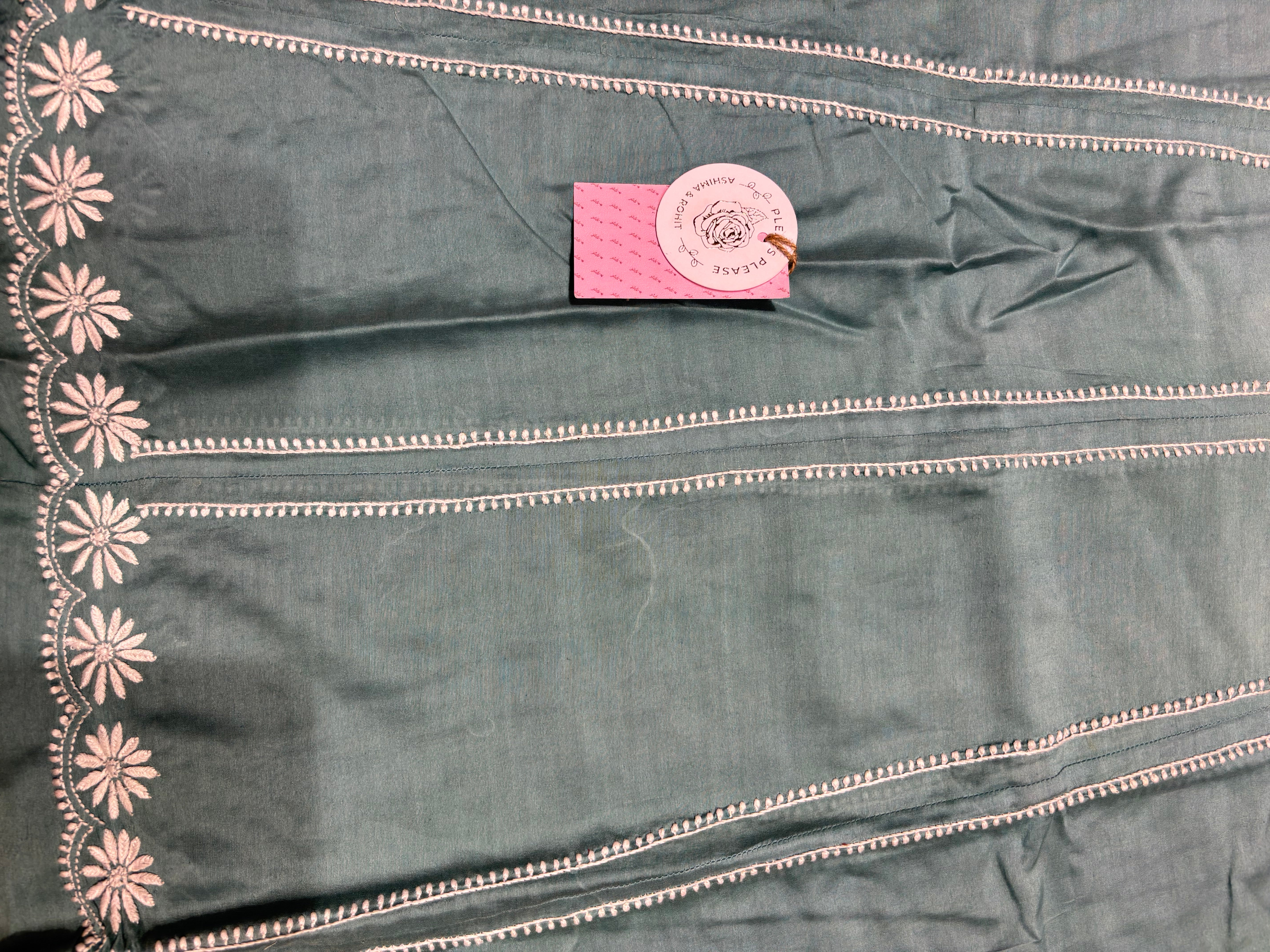 Aqua Blue Chanderi Silk Chikankari Anarkali & Dupatta Set