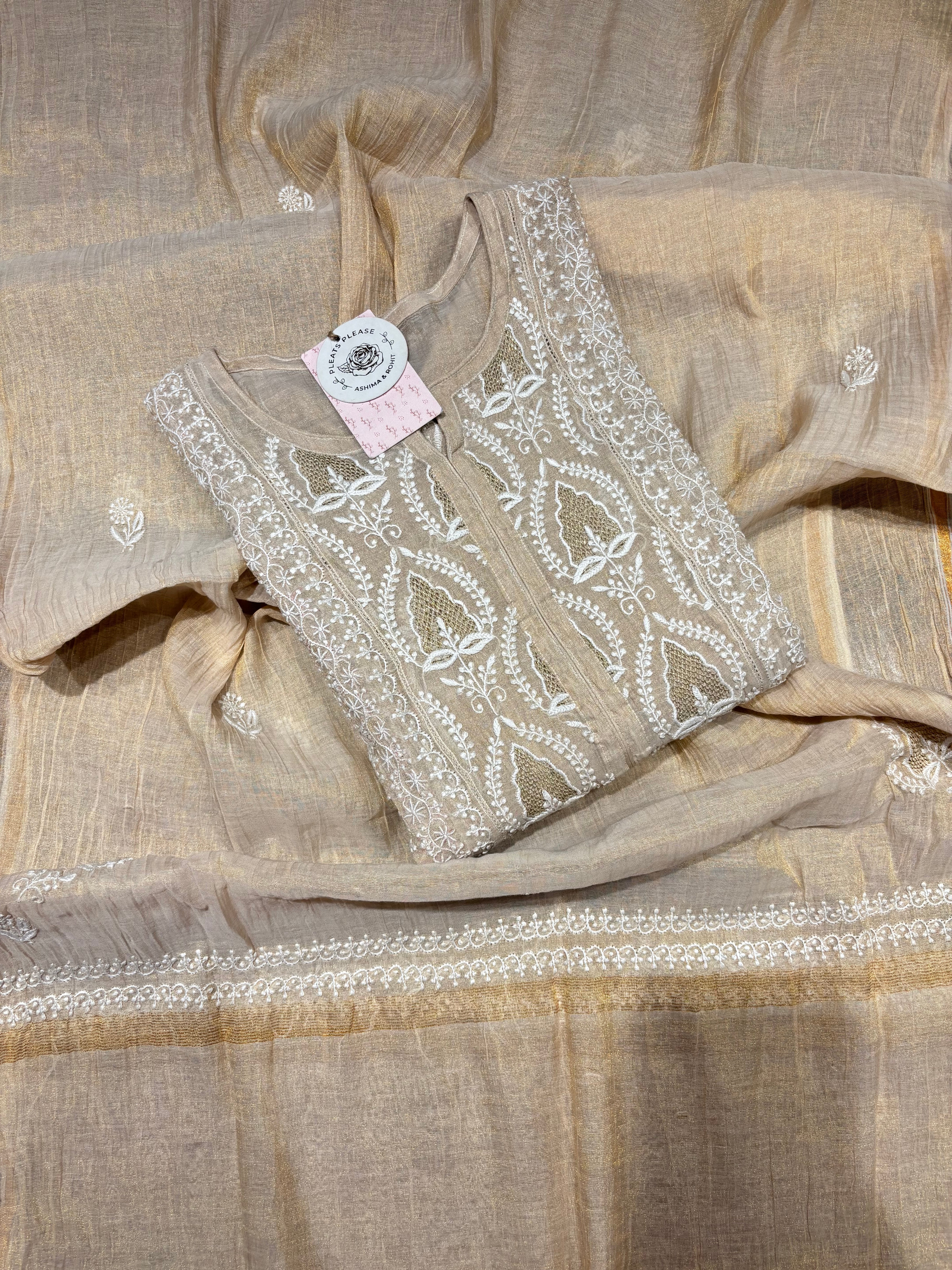 Dyeable Tissue Chikankari Kurta & Dupatta Set