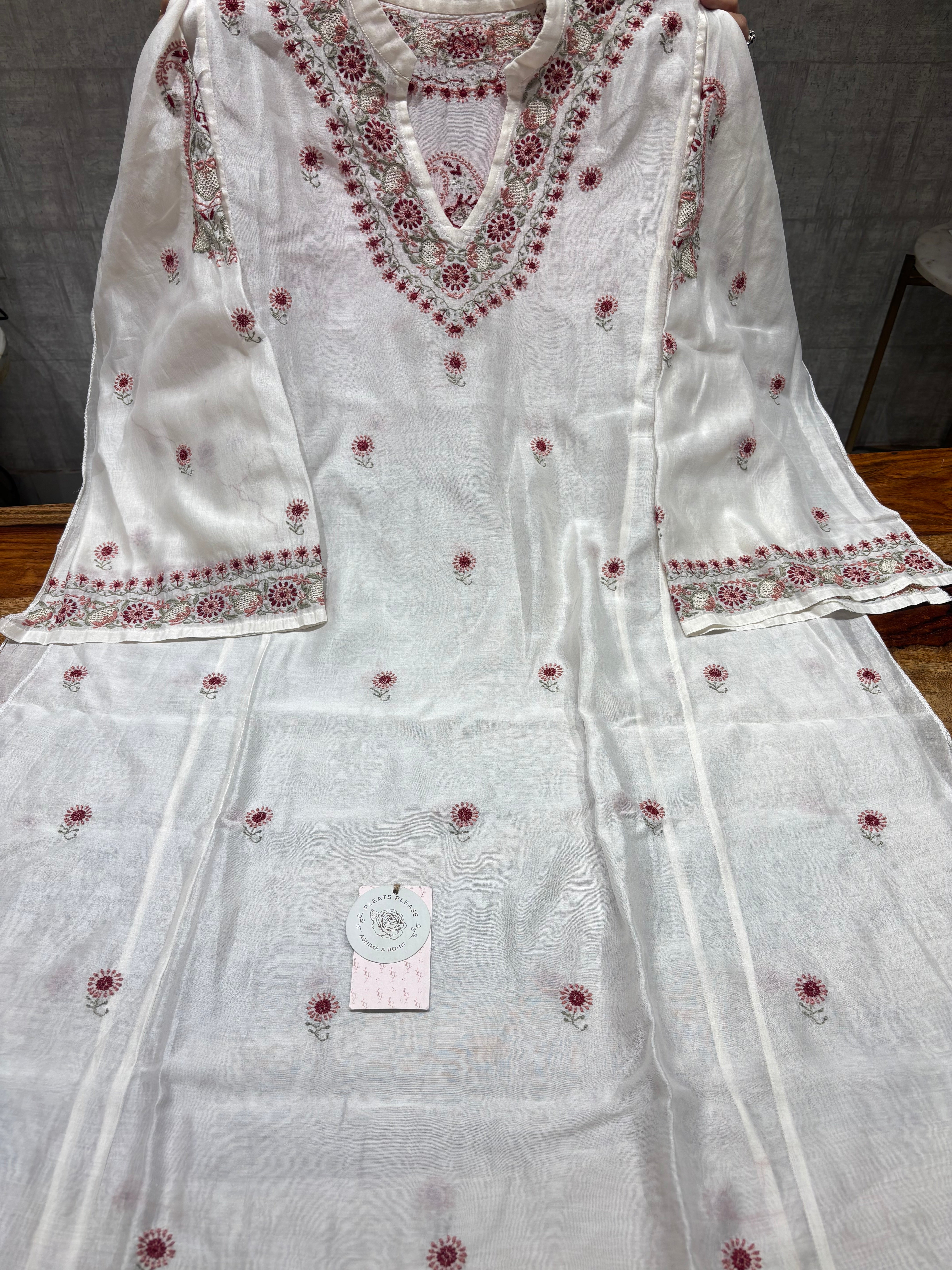 Dyeable chanderi Silk Chikankari Choga Kurta