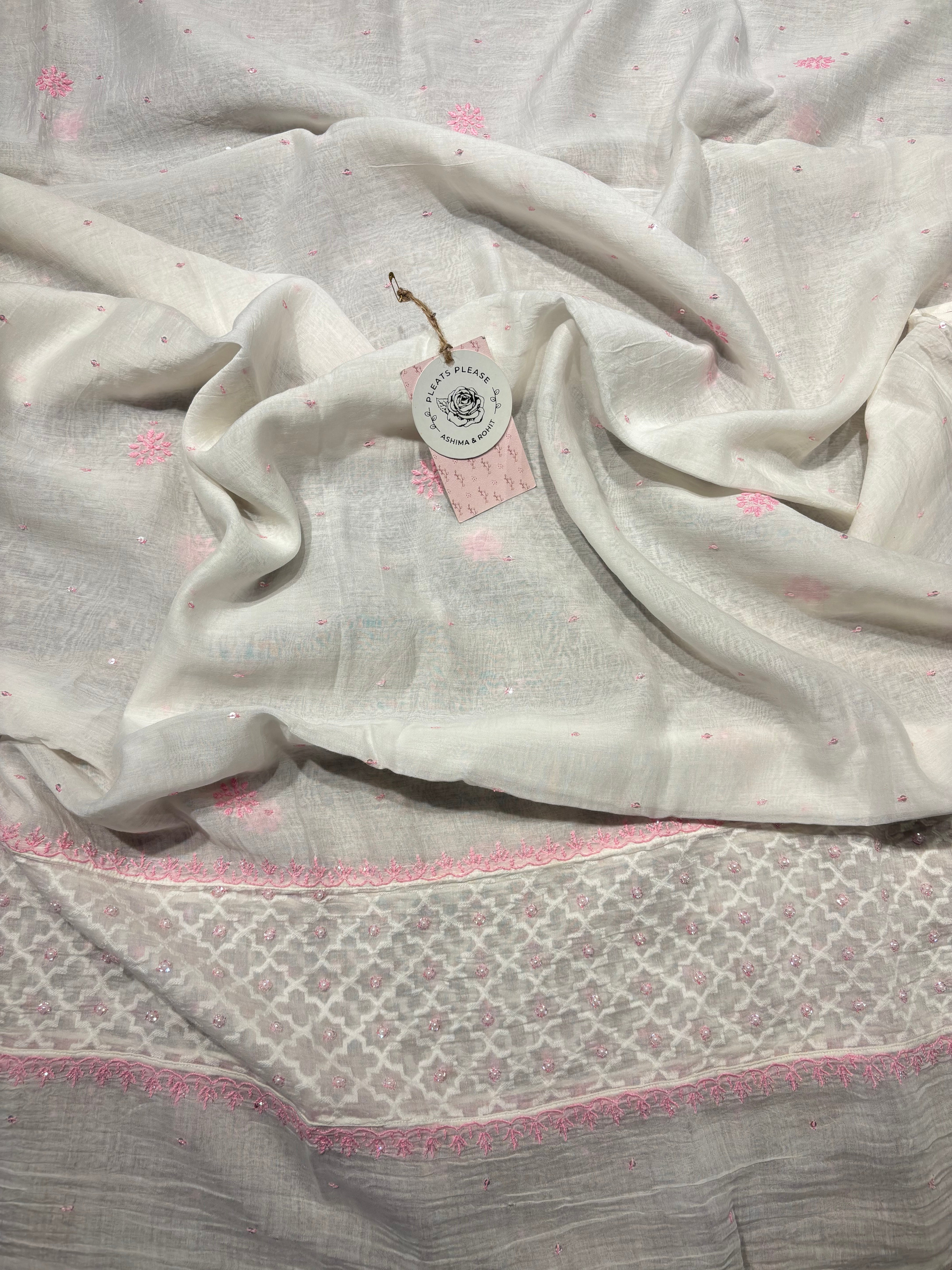 Dyeable Pure Chanderi Mul Chikankari Anarkali & Dupatta Set