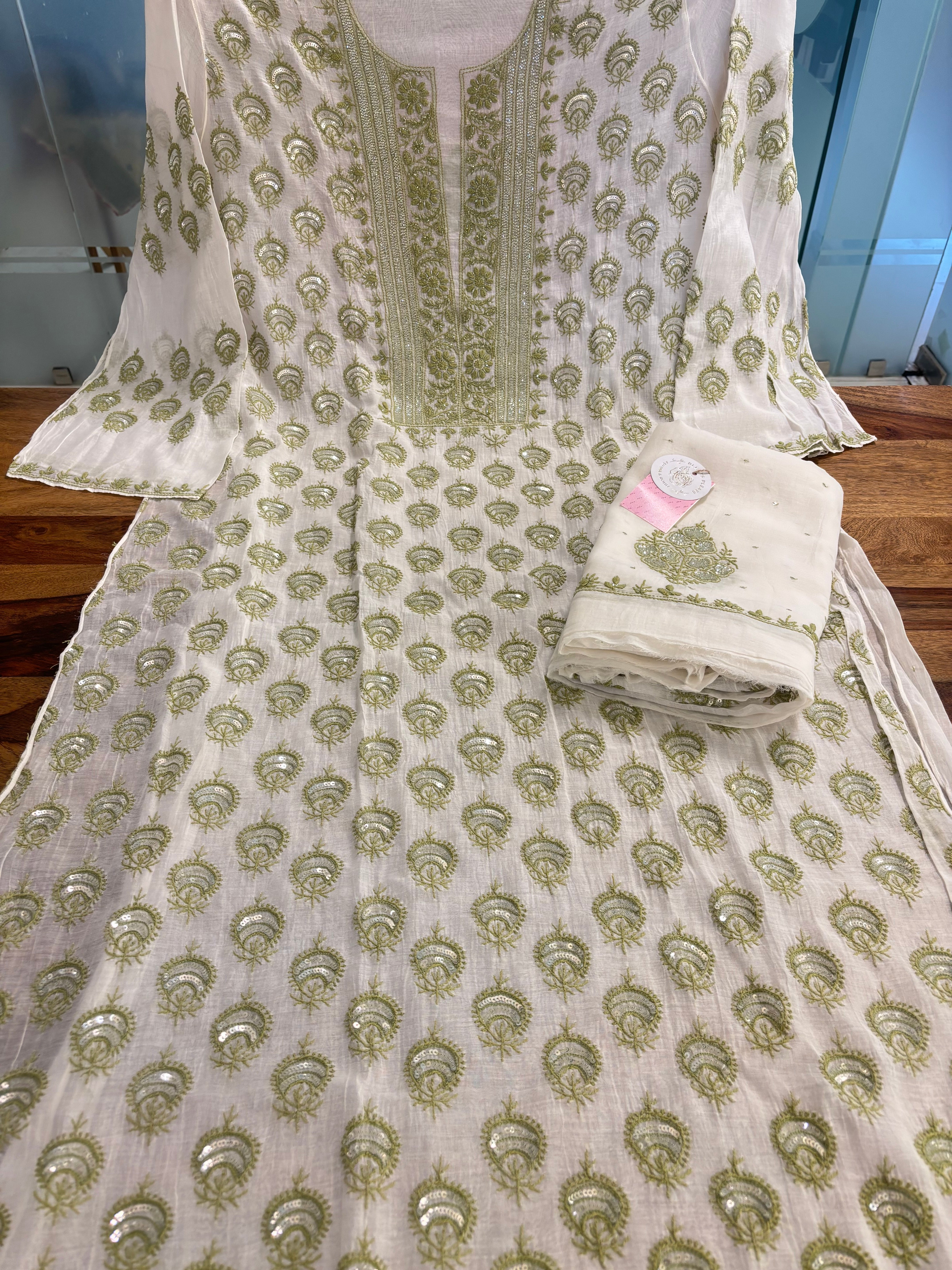Dyeable Chanderi Chikankari Kurta & Dupatta - Pleats PleaseChikankari