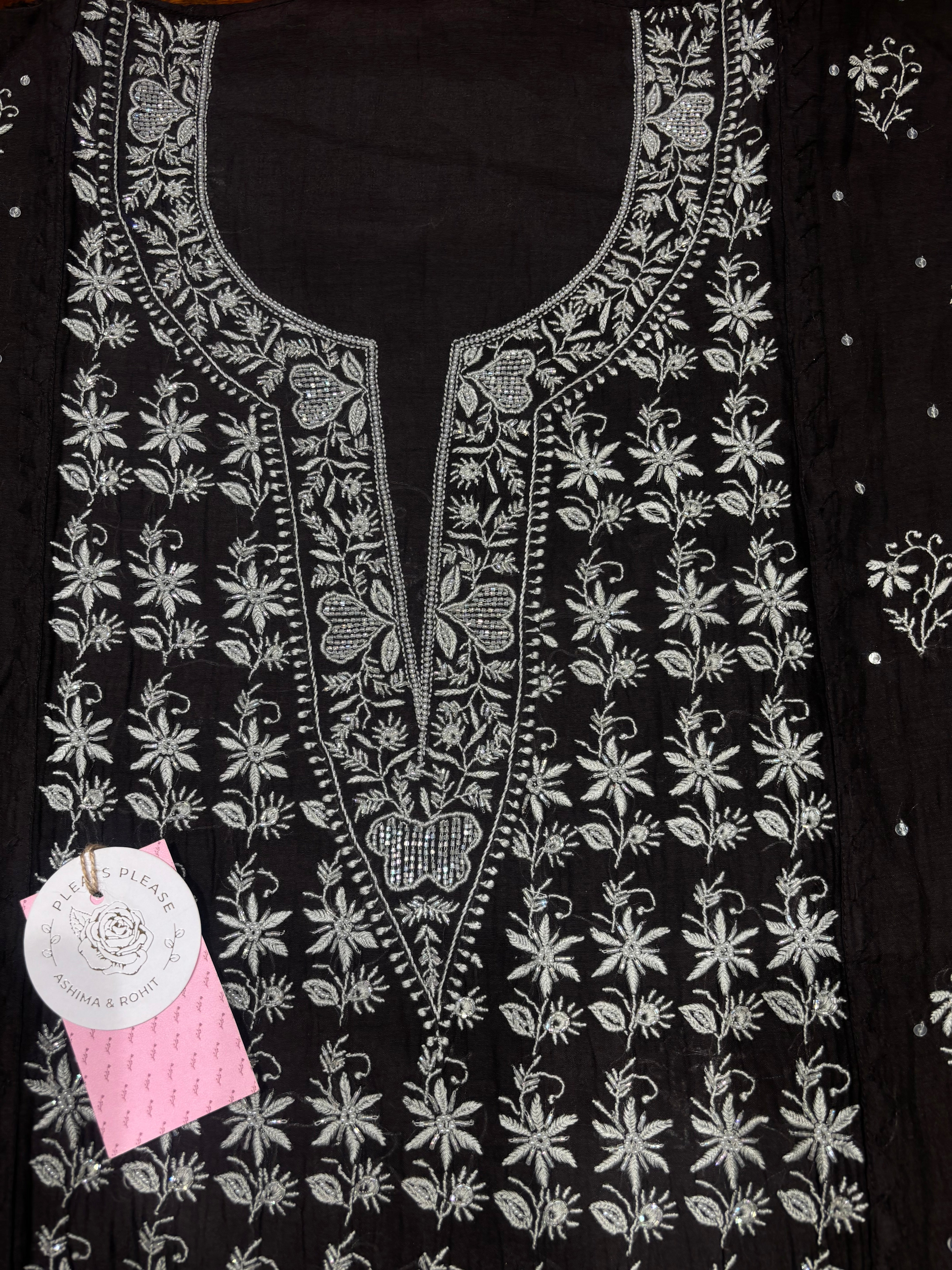 Black Chanderi Mul Chikankari Kurta & Dupatta Set