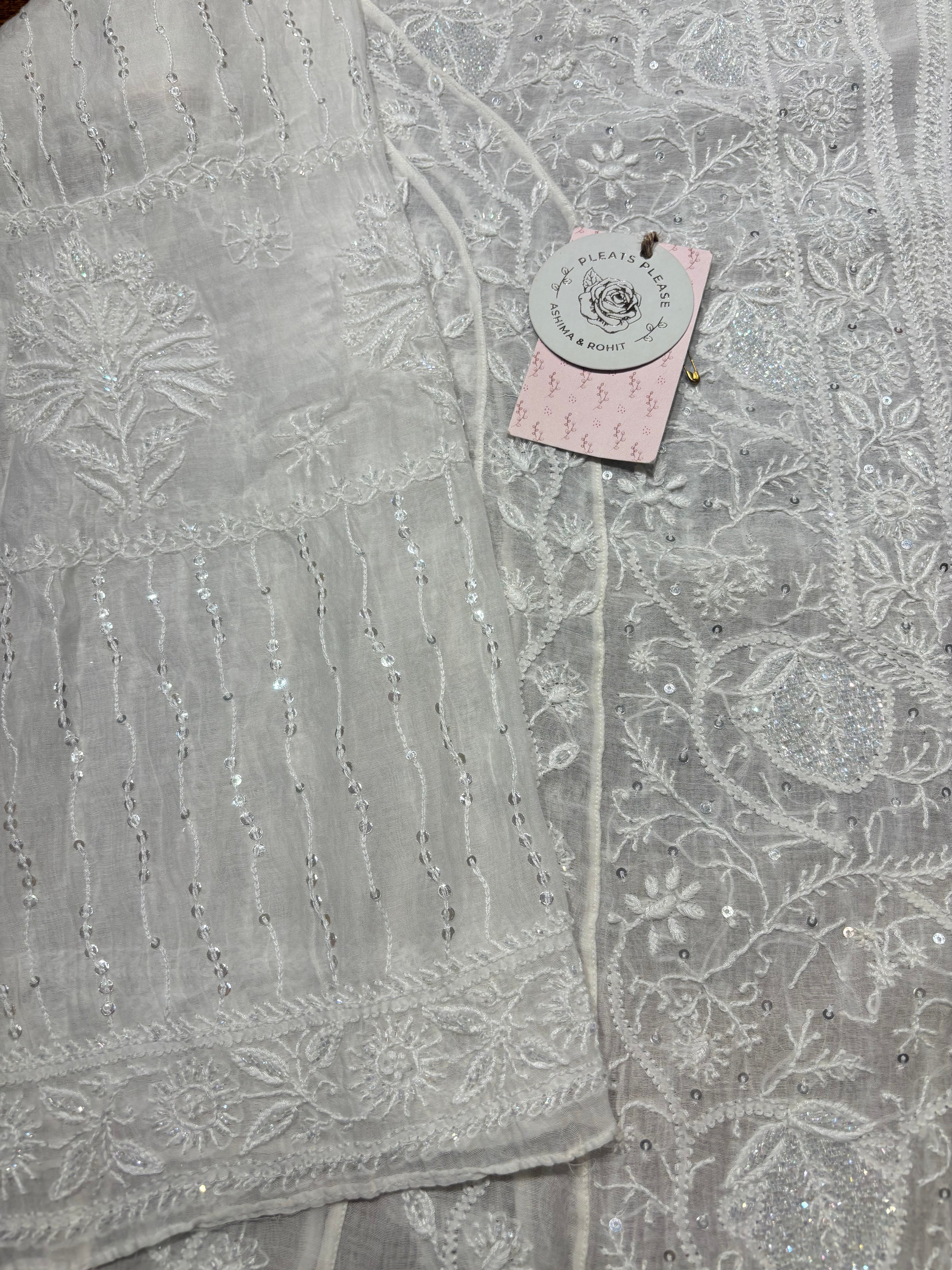 Dyeable Chanderi Mul Chikankari Anarkali and Dupatta set