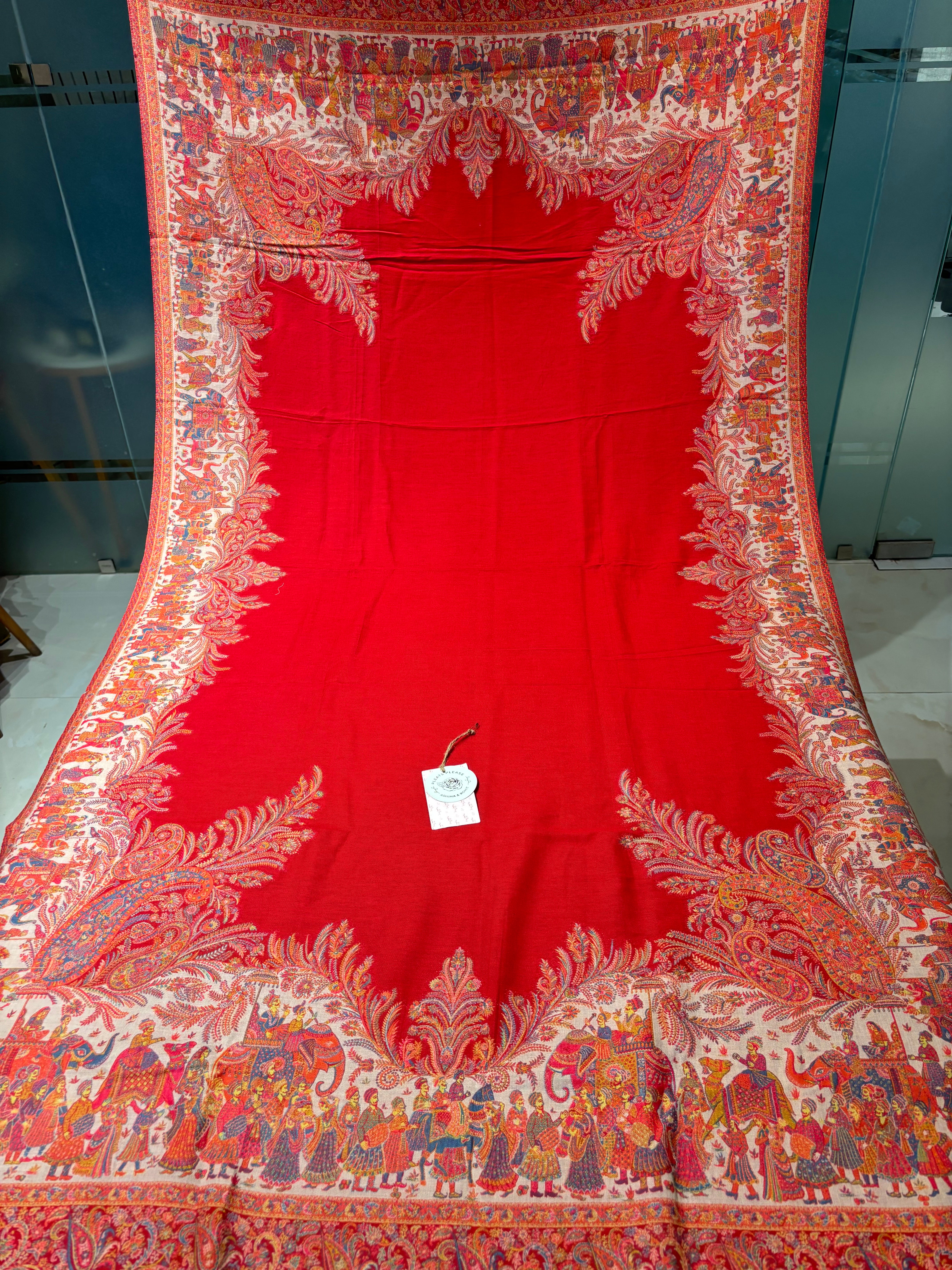 Coral Red Woollen Cashmere Shawl