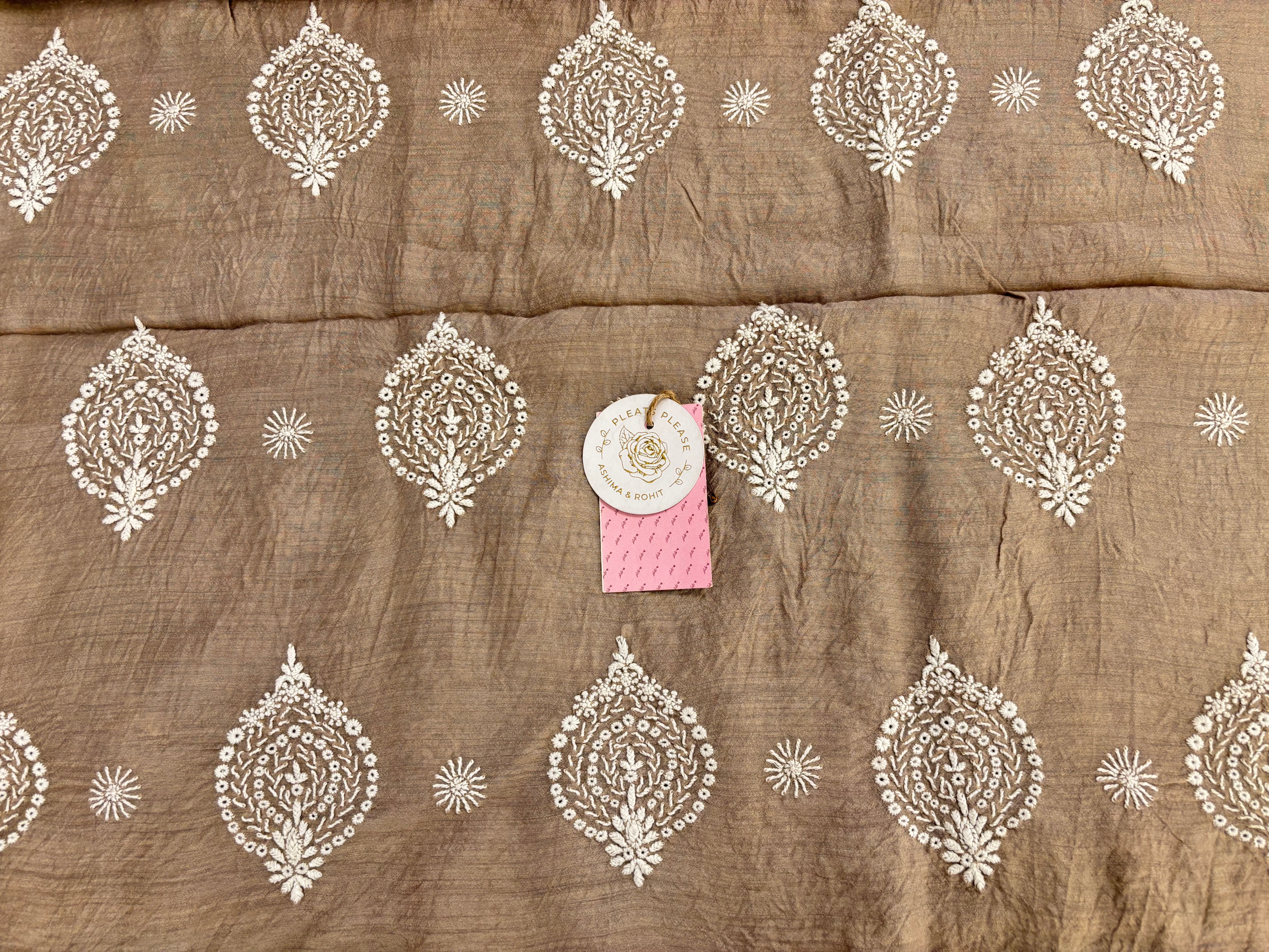 Hazelnut Brown Monga Silk Chikankari Kurta & Dupatta