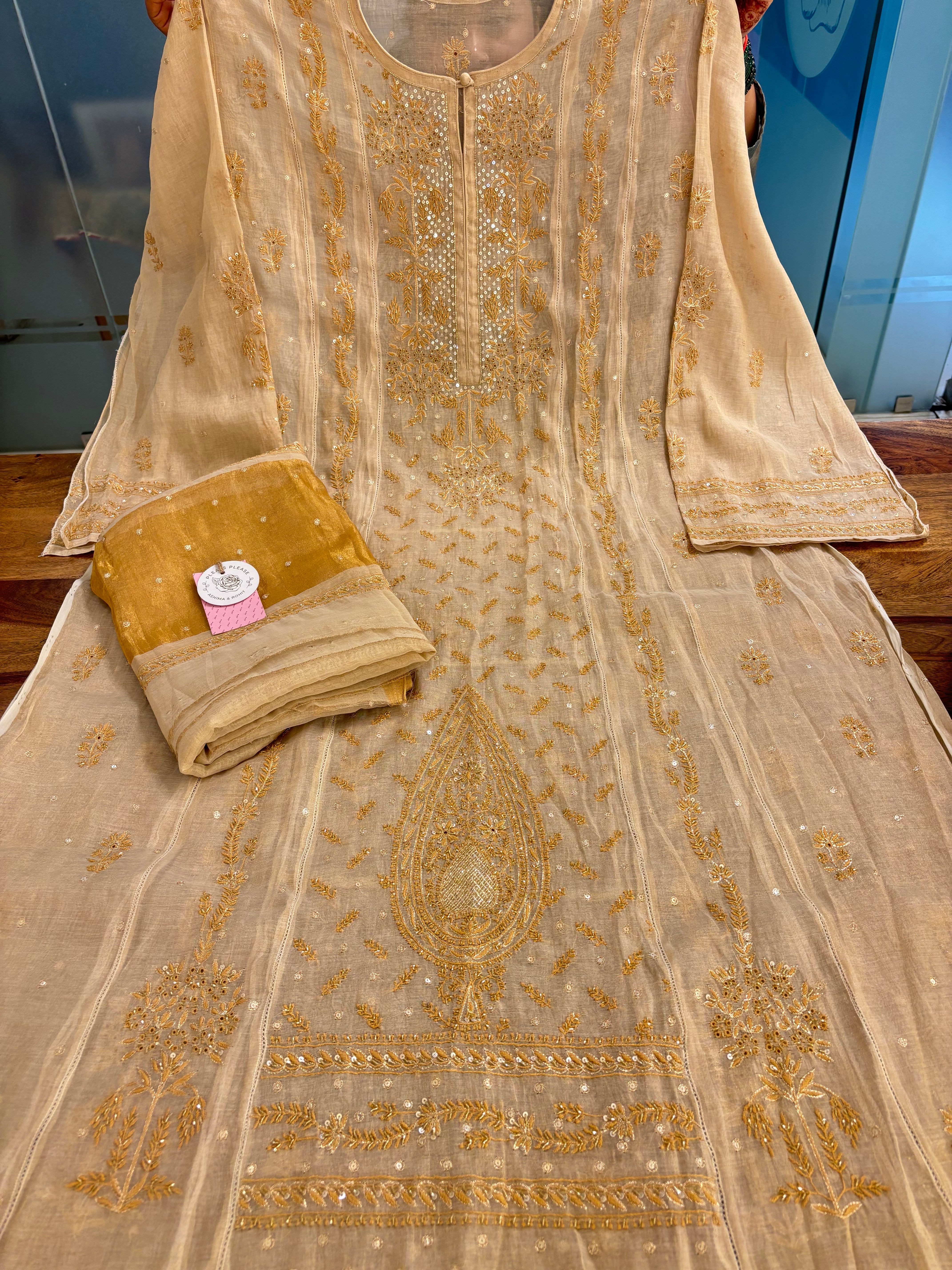Dyeable Pure & Premium Tissue Chikankari Kurta & Dupatta