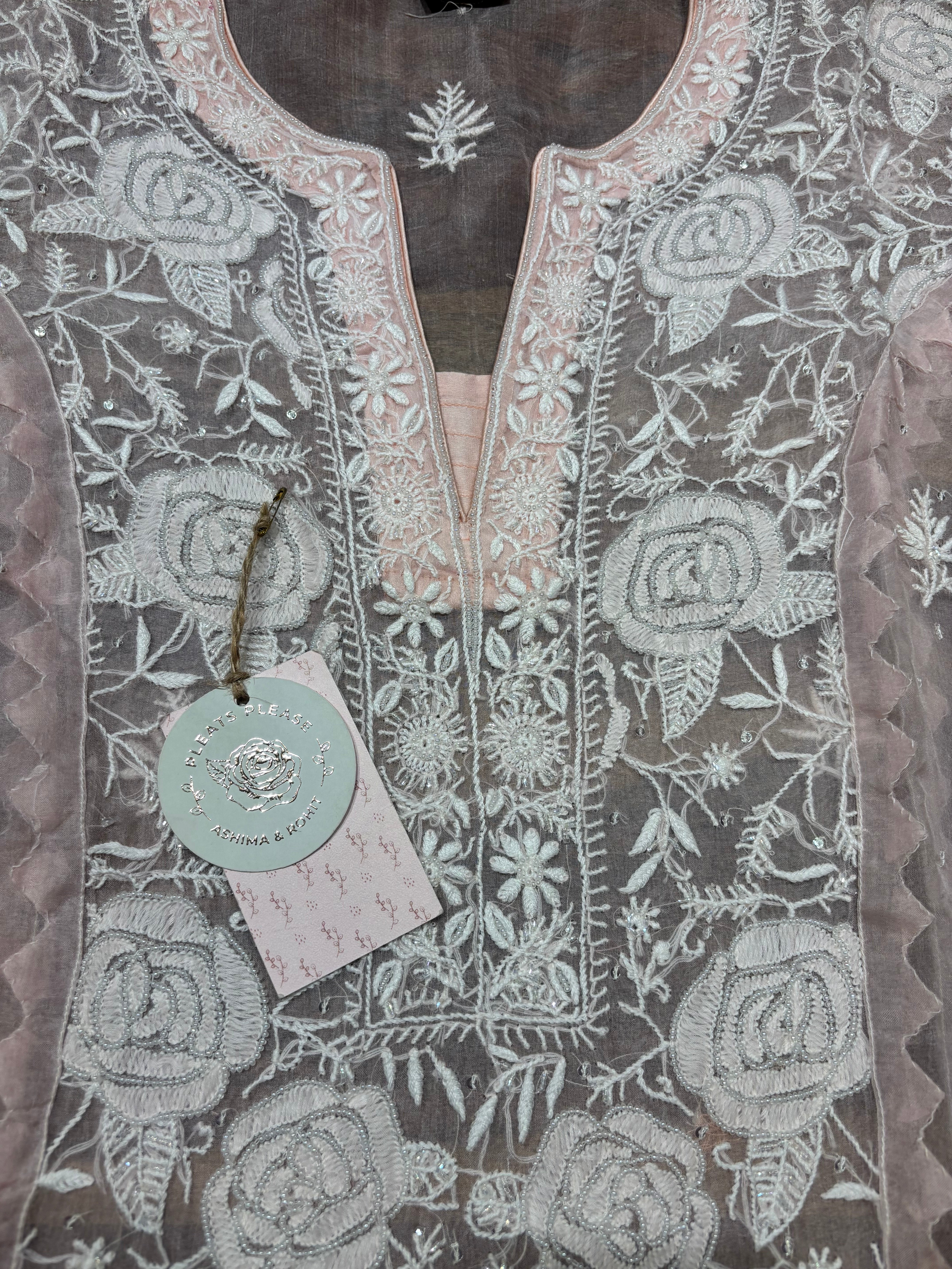 Soft Pink Pure & Premium Organza Chikankari Kurta & Dupatta Set