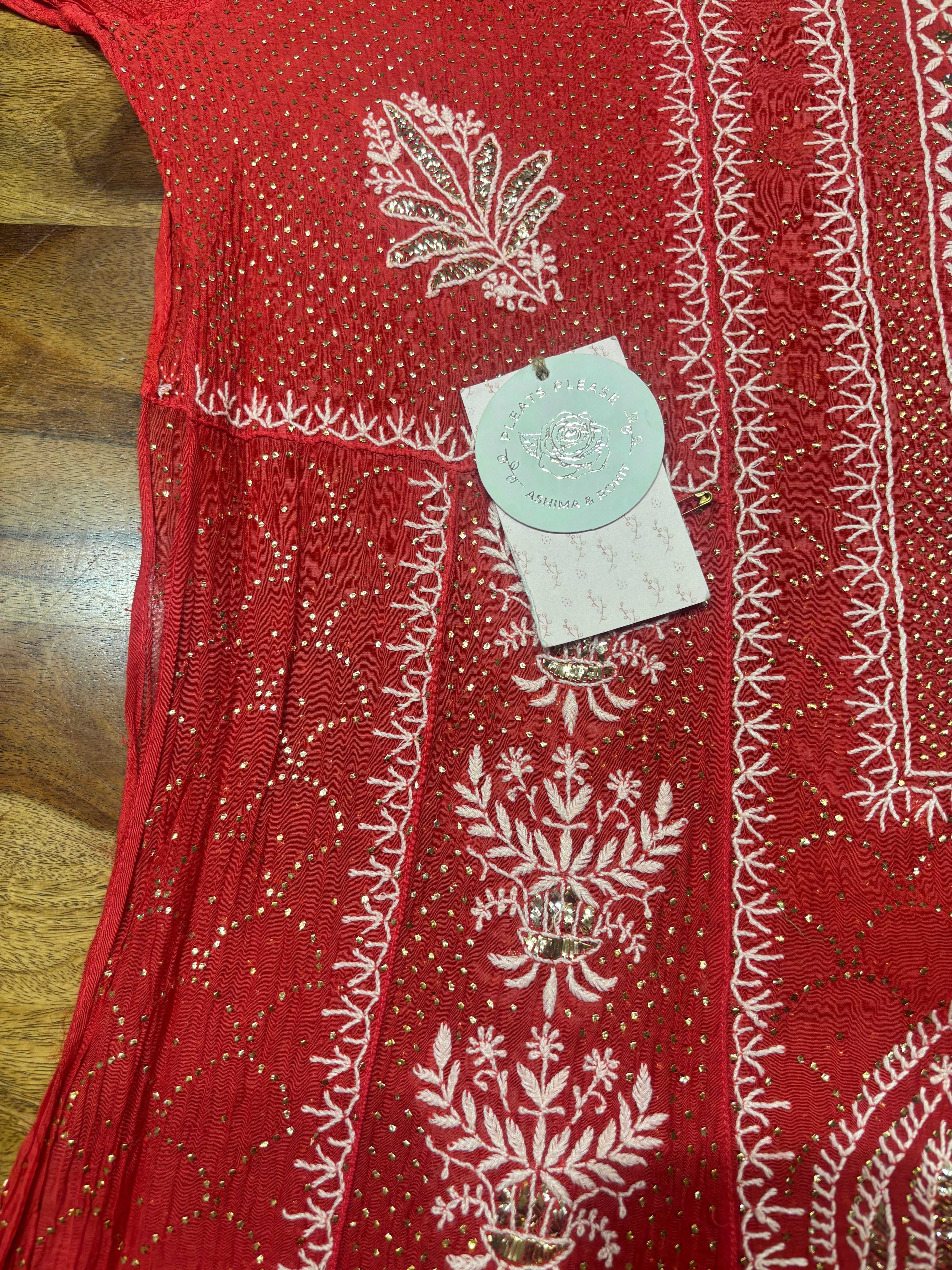 Red Chanderi Mul Chikankari & Mukaish Anarkali & Dupatta Set
