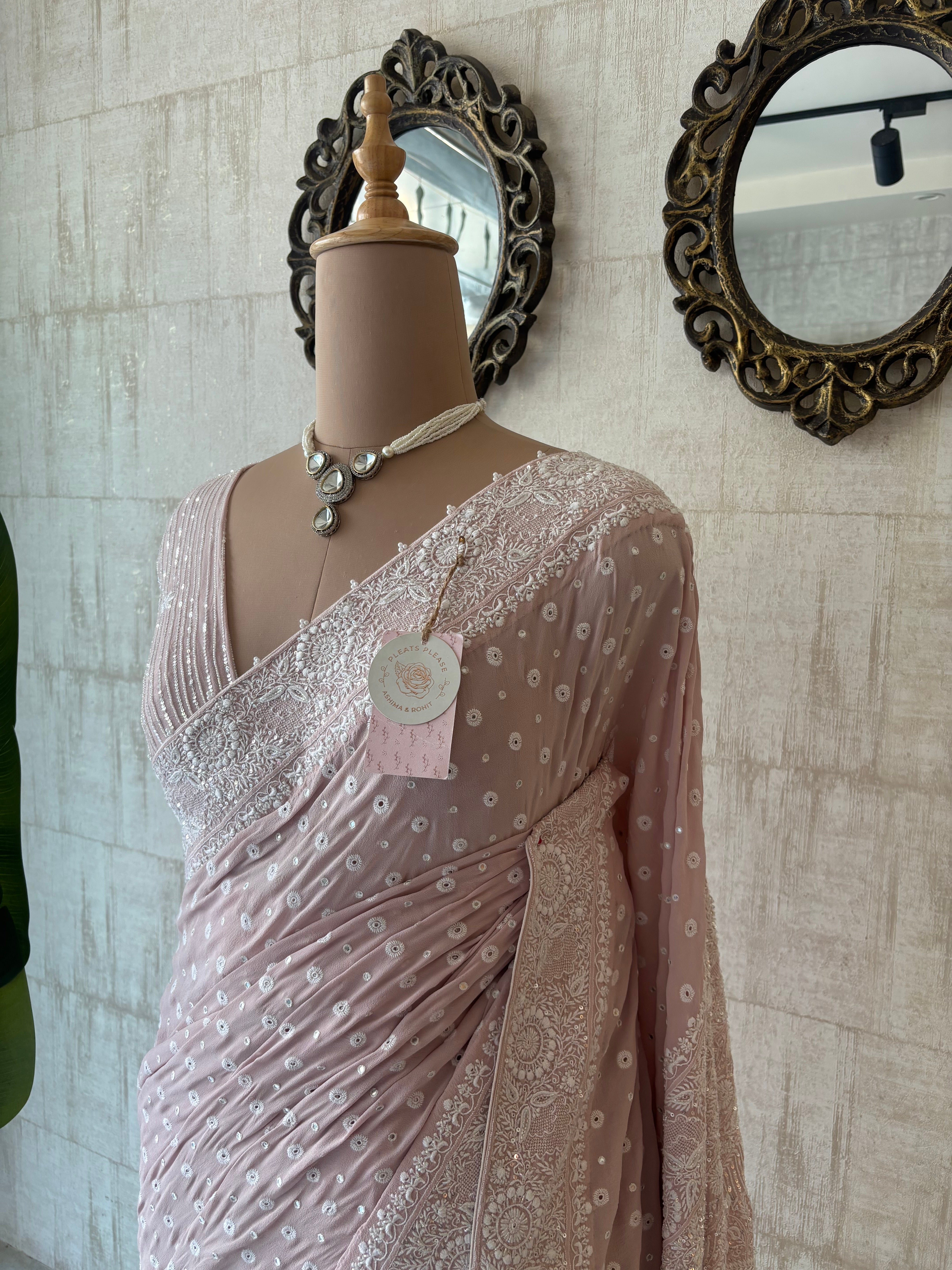 Lilac pure and premium Georgette Saree and Blouse