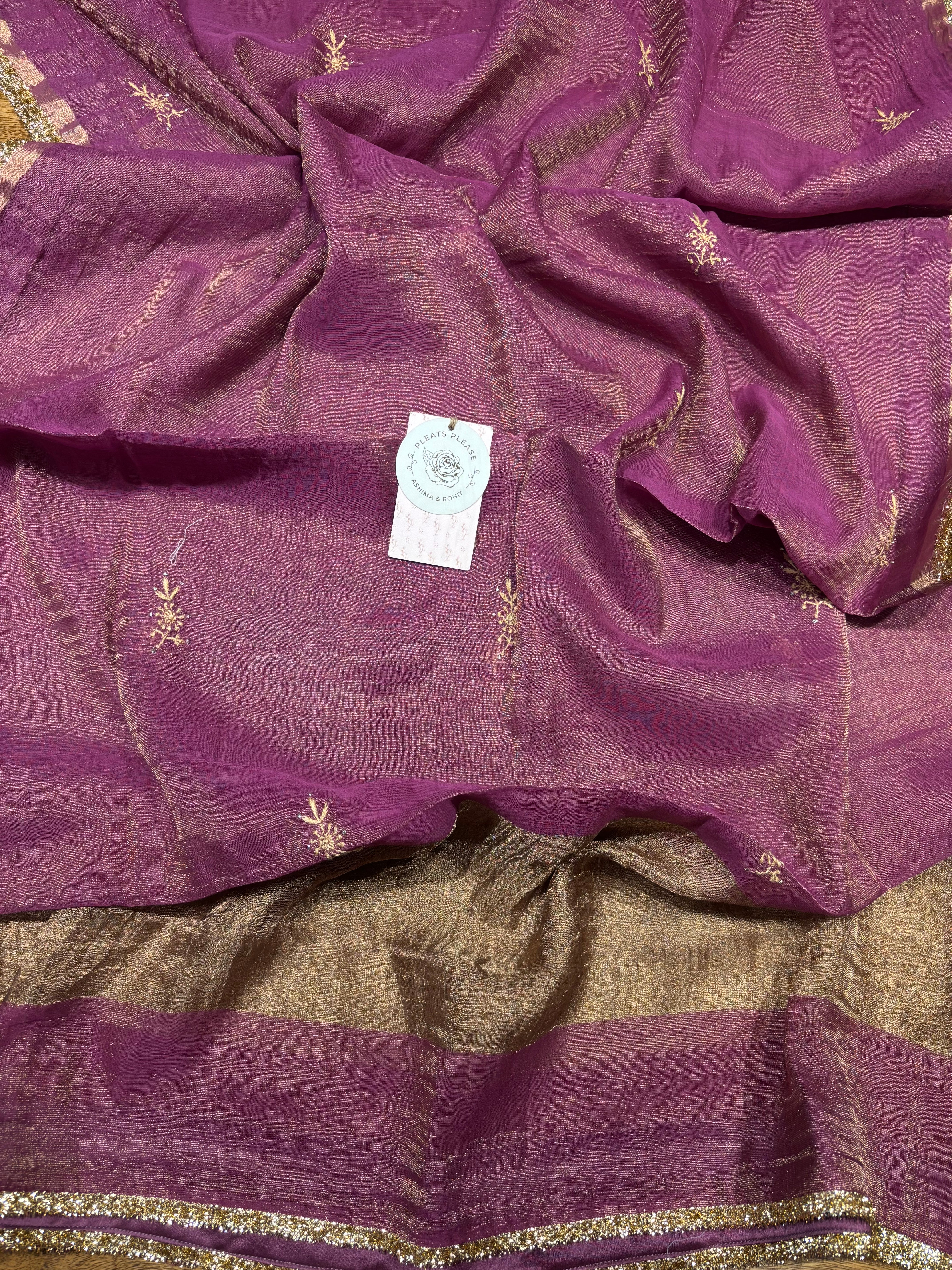 Purple Pure & Premium Tissue Chikankari Angrakha Kurta and Dupatta set
