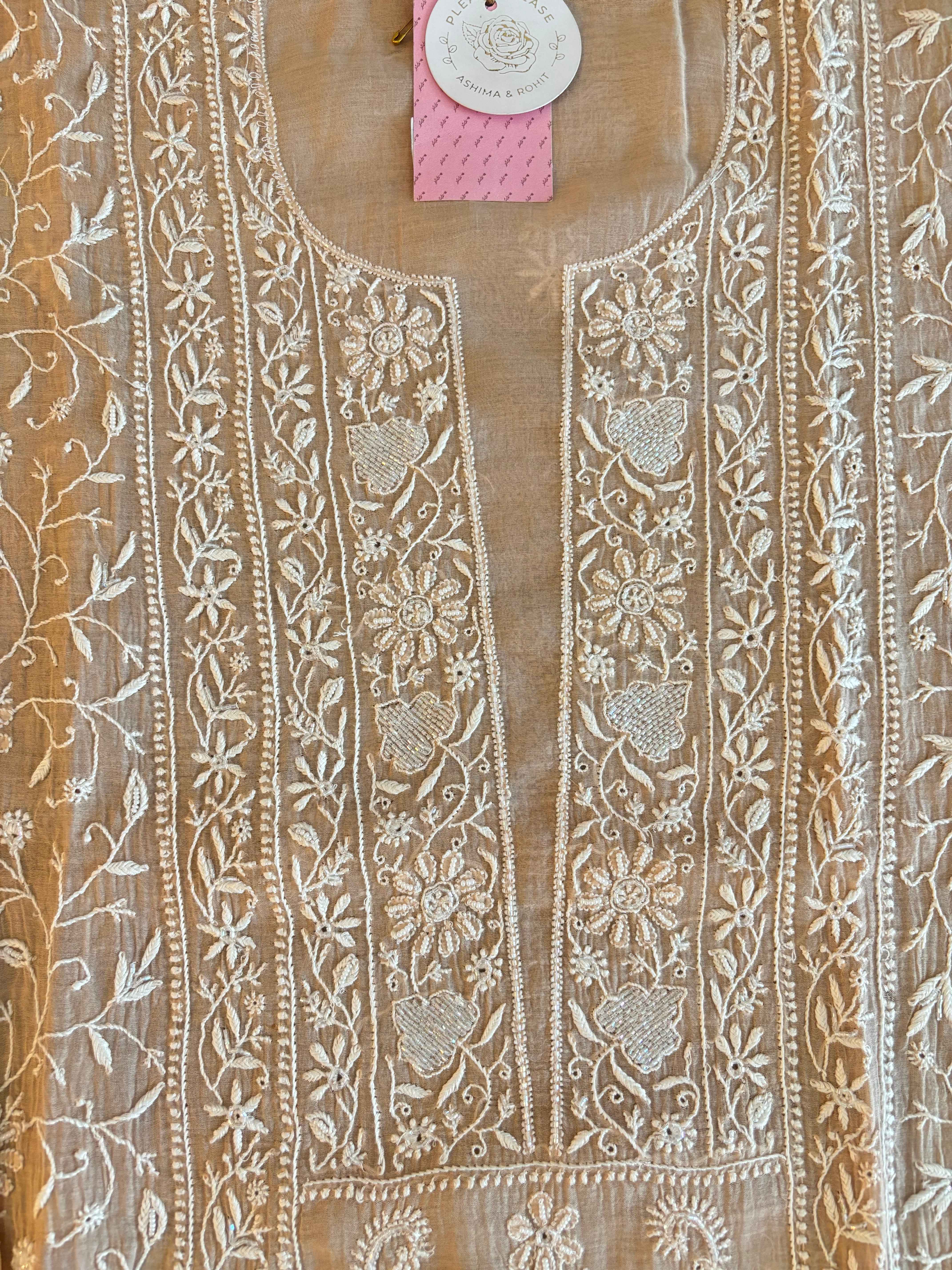 Blush Cream Chanderi Chikankari Kurta & Dupatta