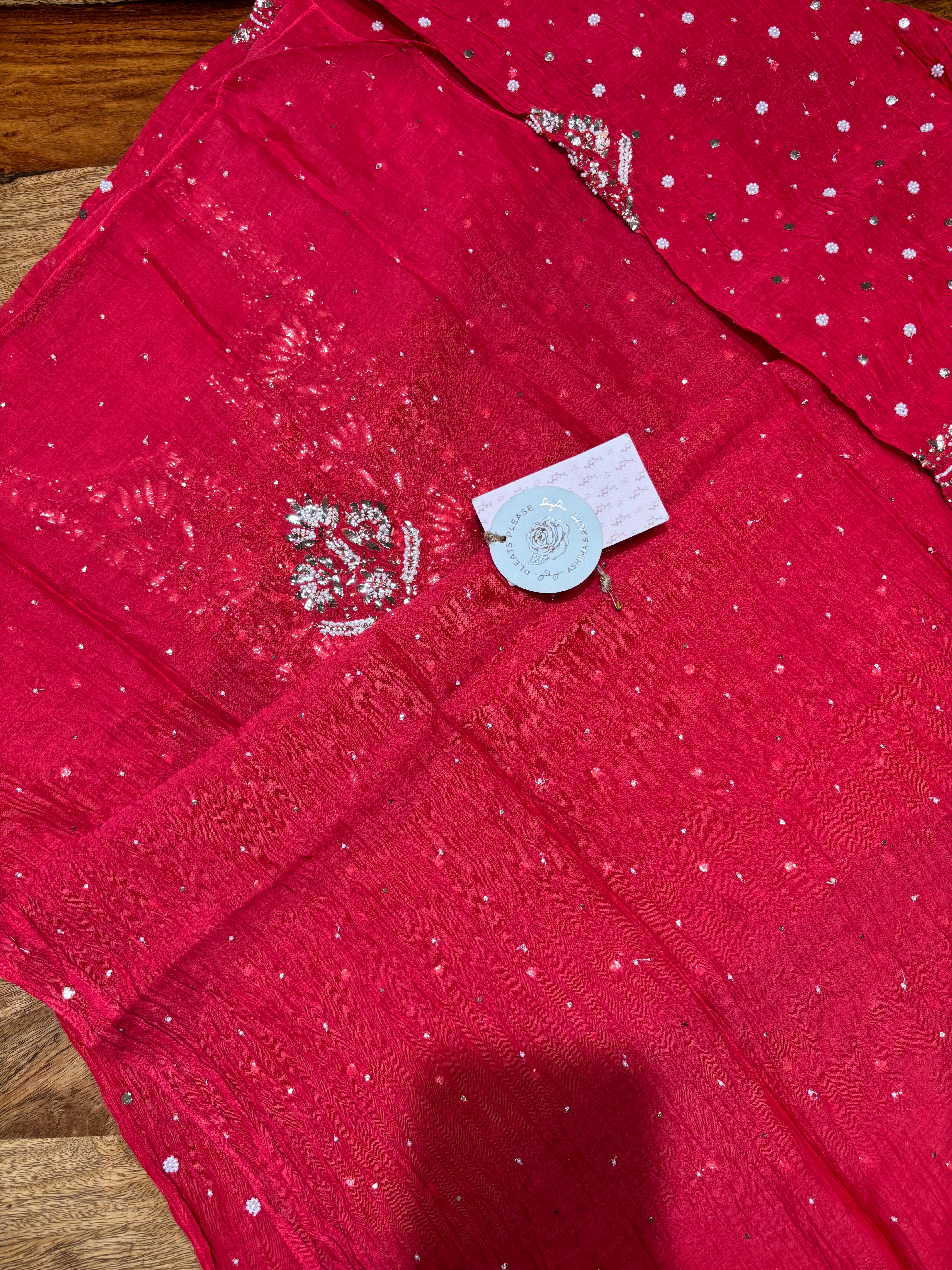 Red Chanderi Mul Mukaish Kurta & Dupatta Set