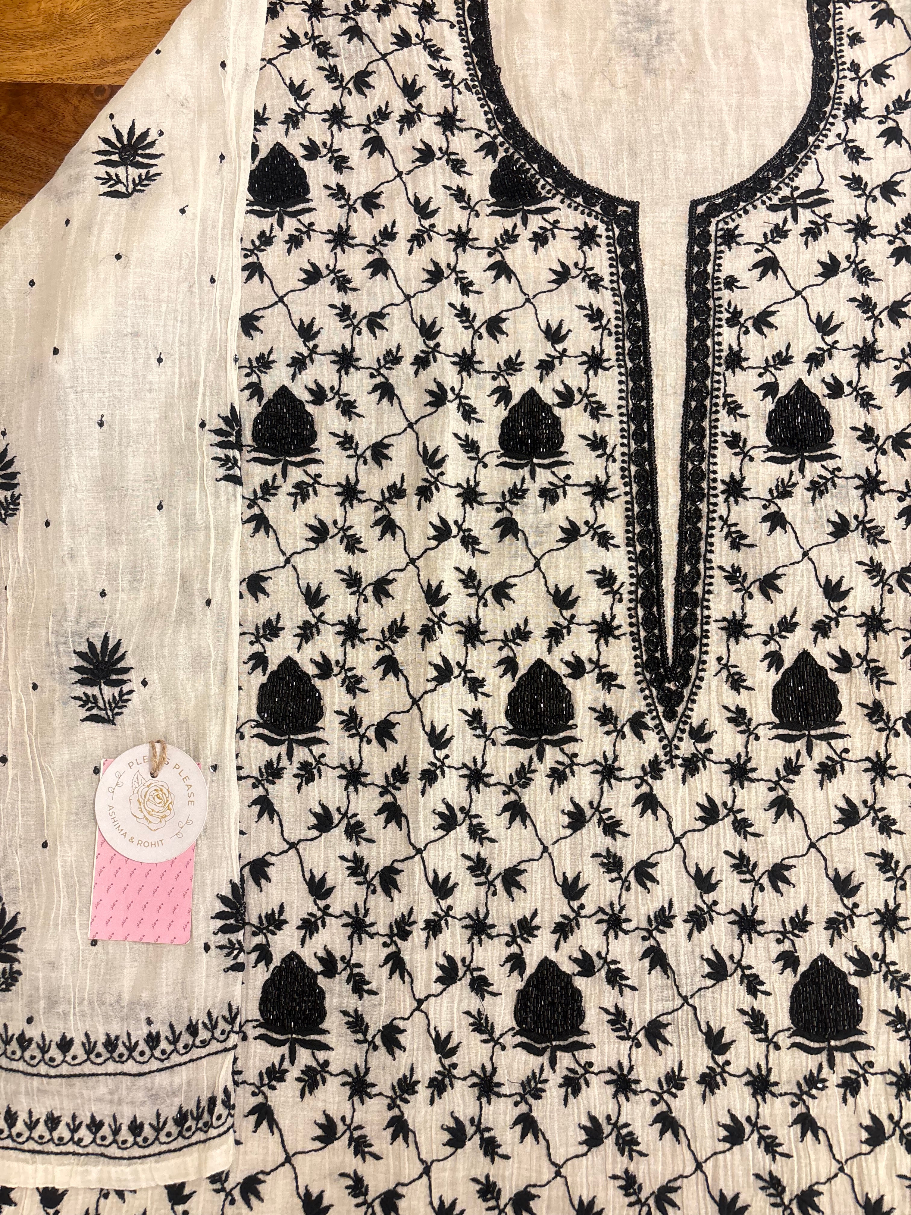 Dyeable Black & White  Chikankari Kurta &Dupatta