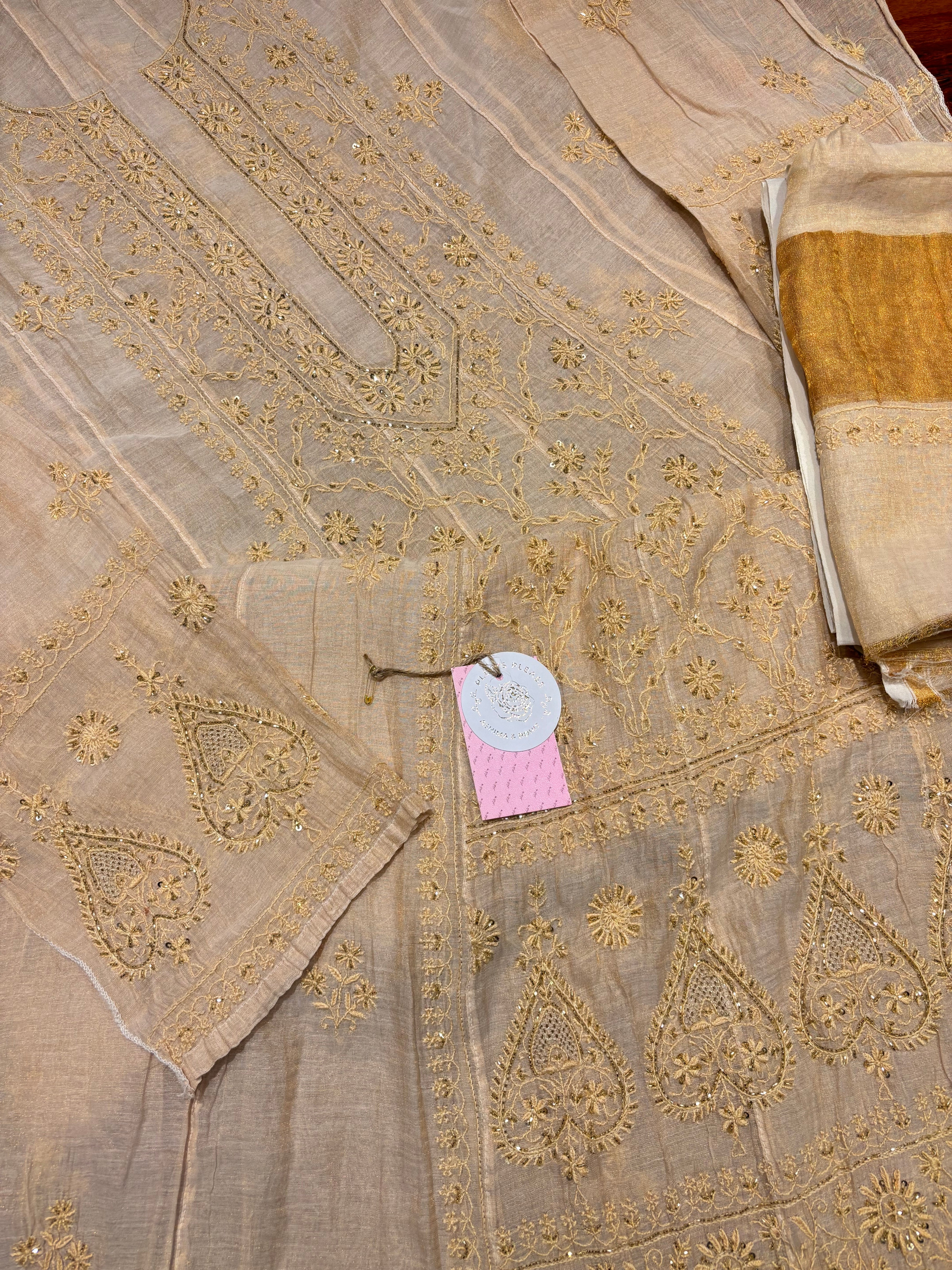 Dyeable Pure & Premium Tissue Chikankari Anarkali and Dupatta set