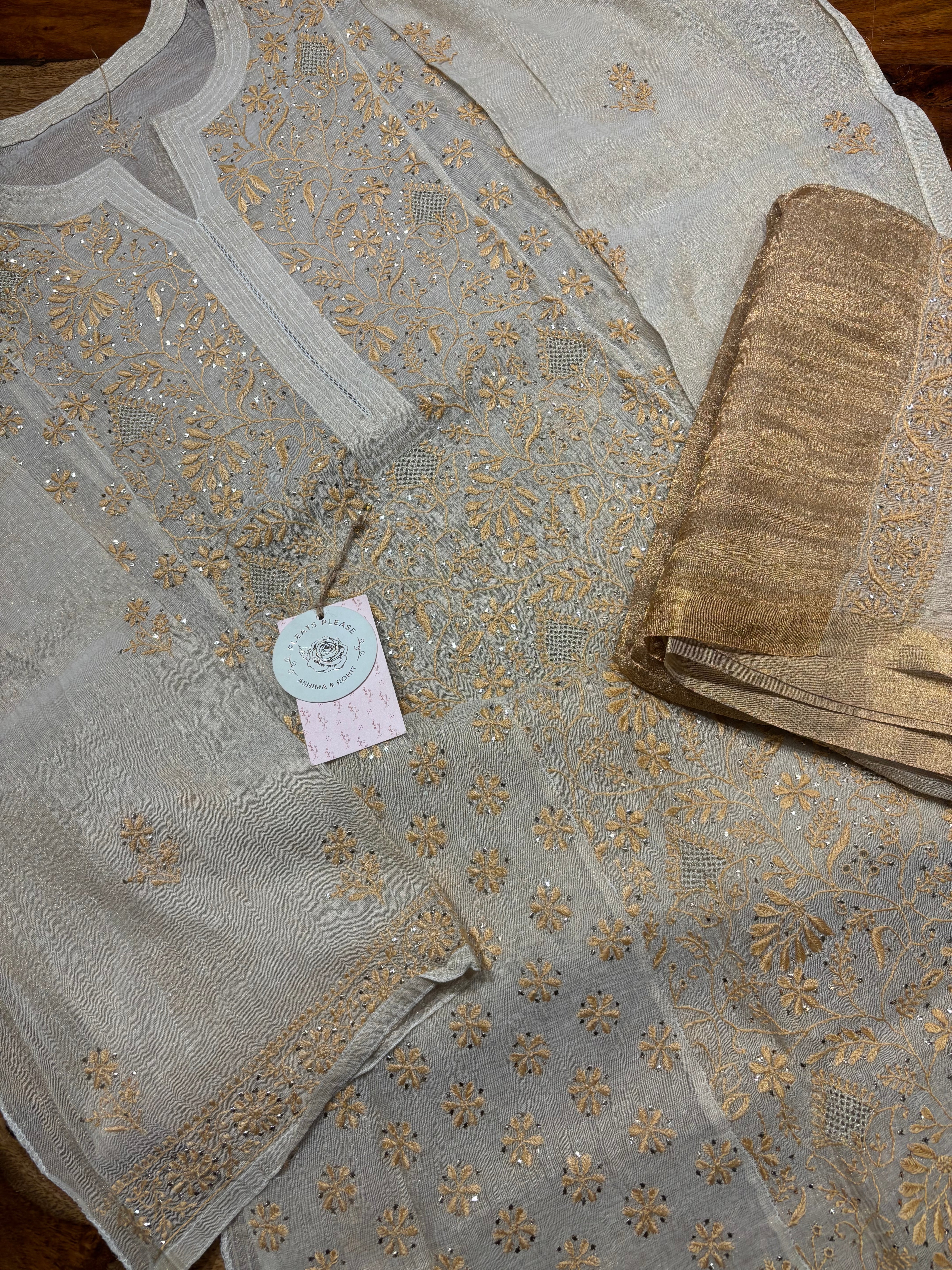 Dyeable Pure and Premium Tissue Chikankari & Mukaish kurta and Dupatta set