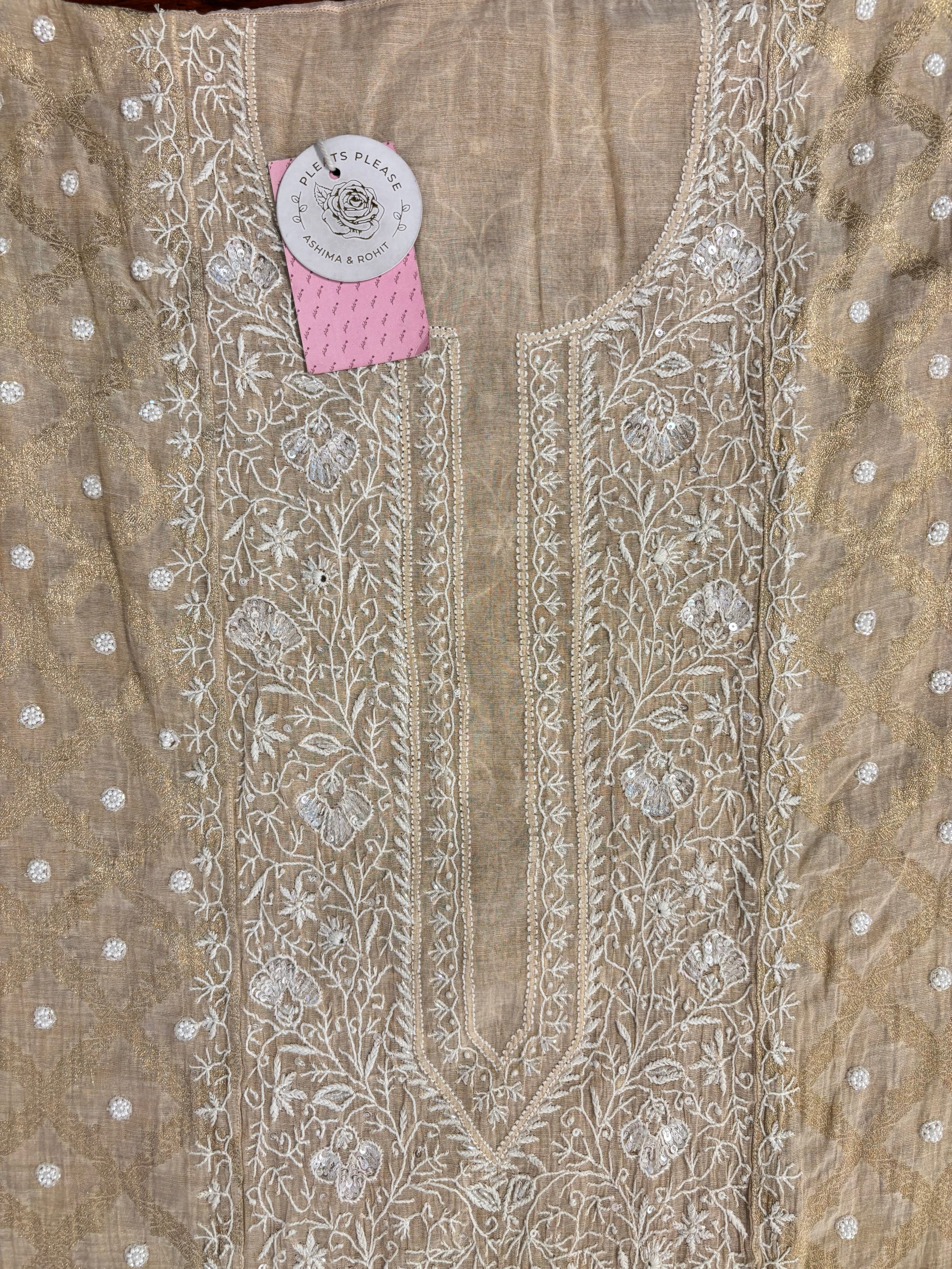 Dyeable Pure Tissue Banarasi Chikankari Kurta & Dupatta