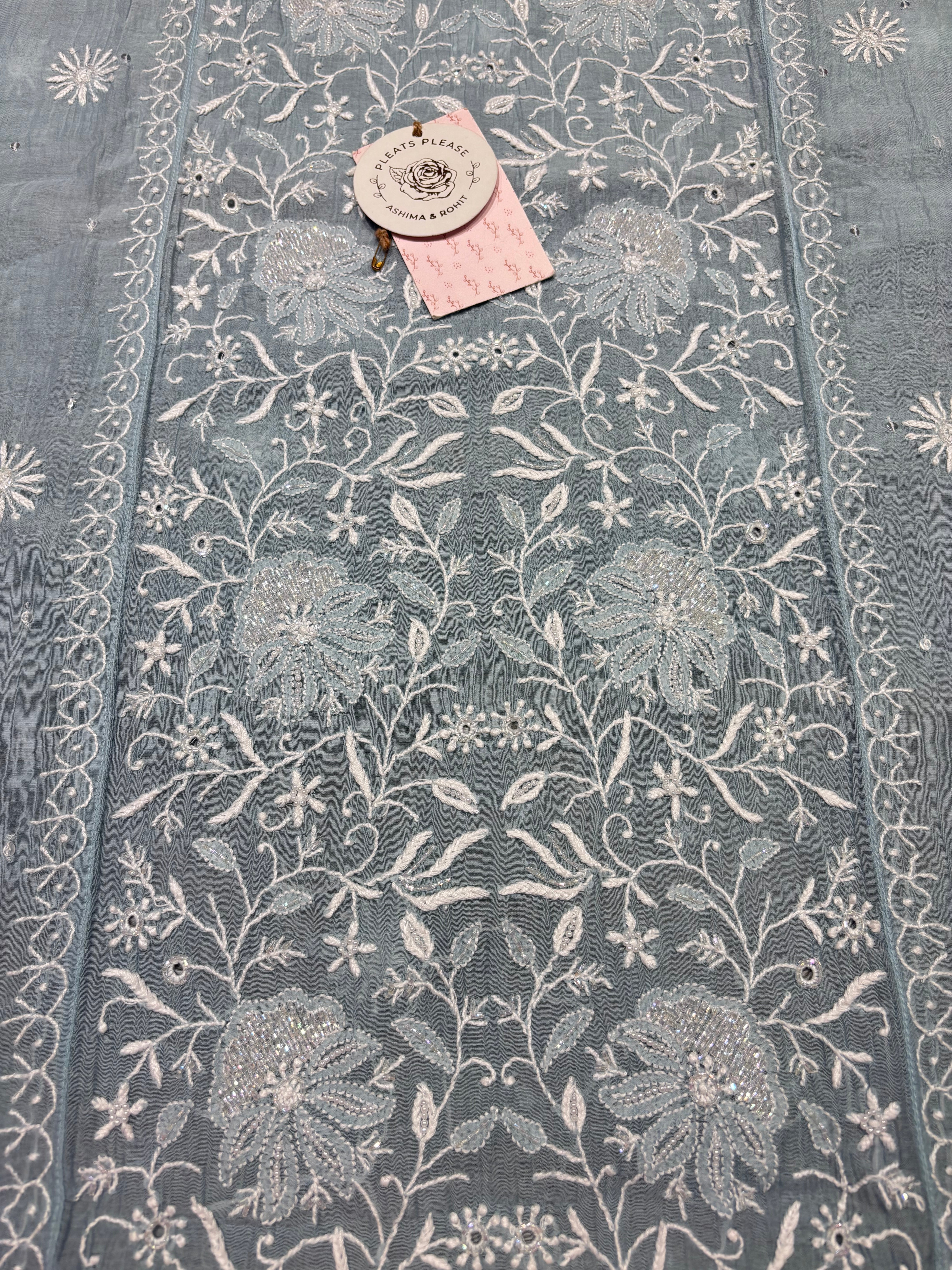 Powder Blue Chanderi Mul Chikankari Kurta & Dupatta Set