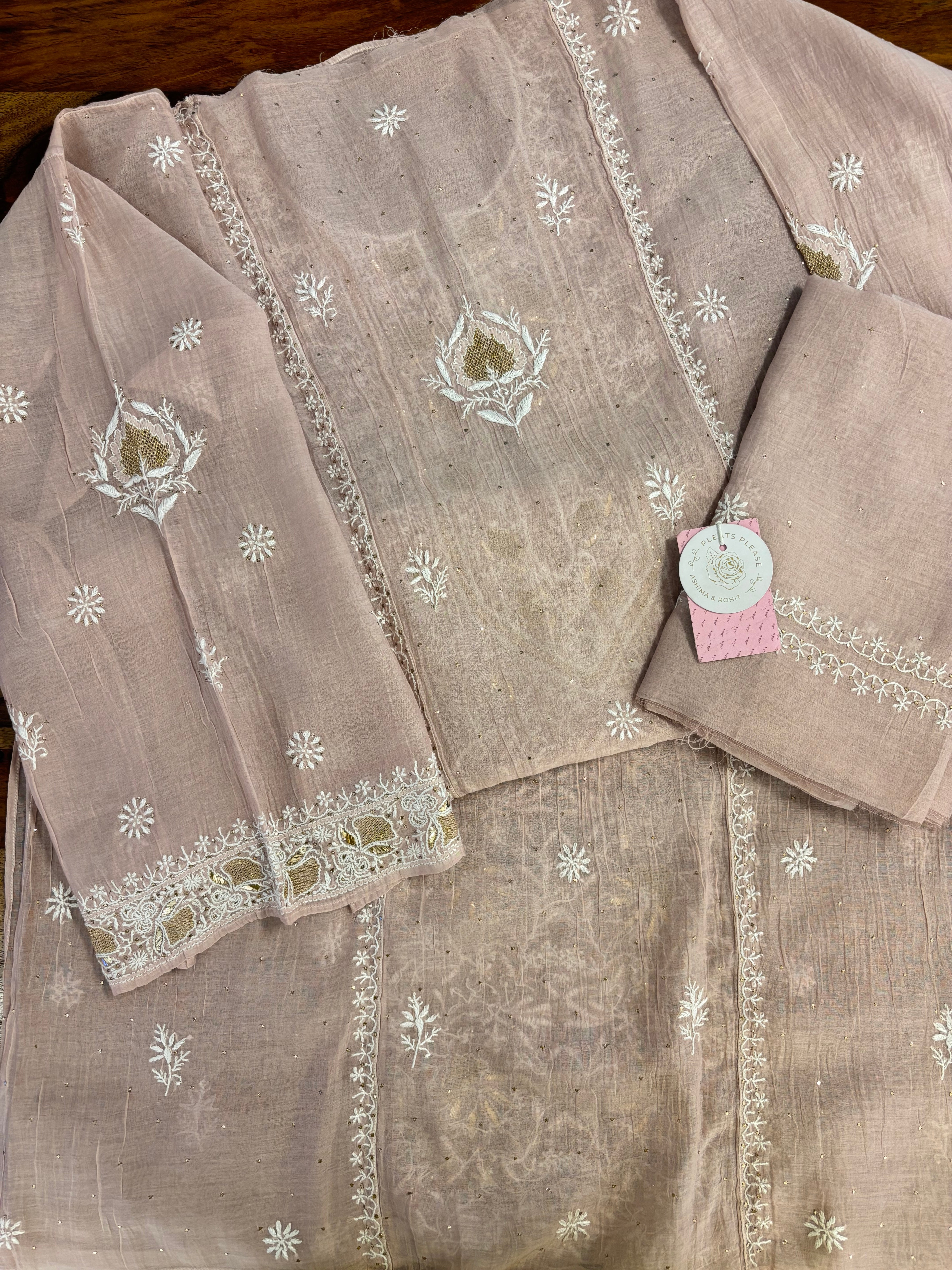 Rose Dust Chanderi Mul Mukaish & Chikankari Kurta & Dupatta