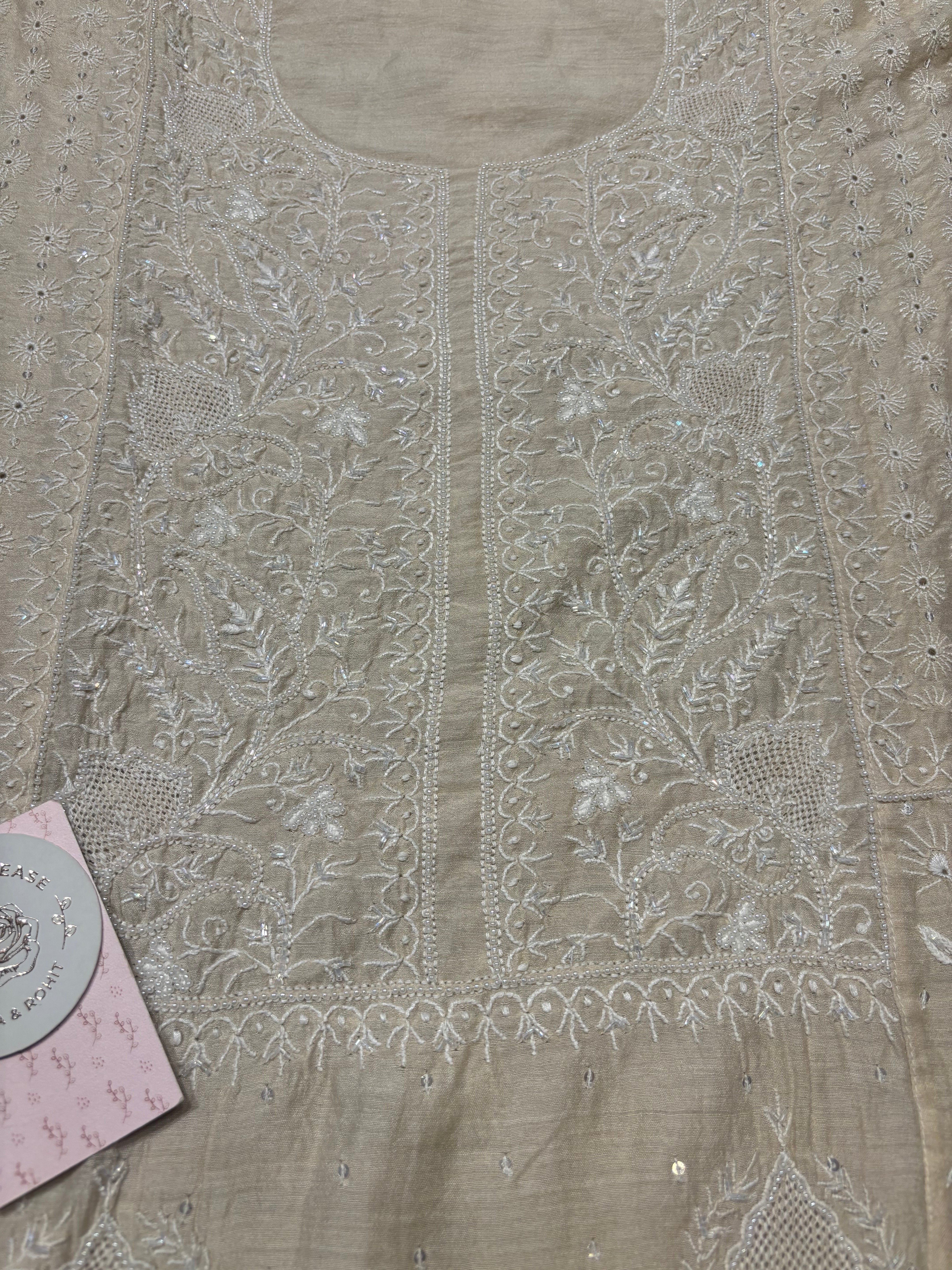 Dyeable Monga Silk Chikankari Anarkali And Dupatta Set