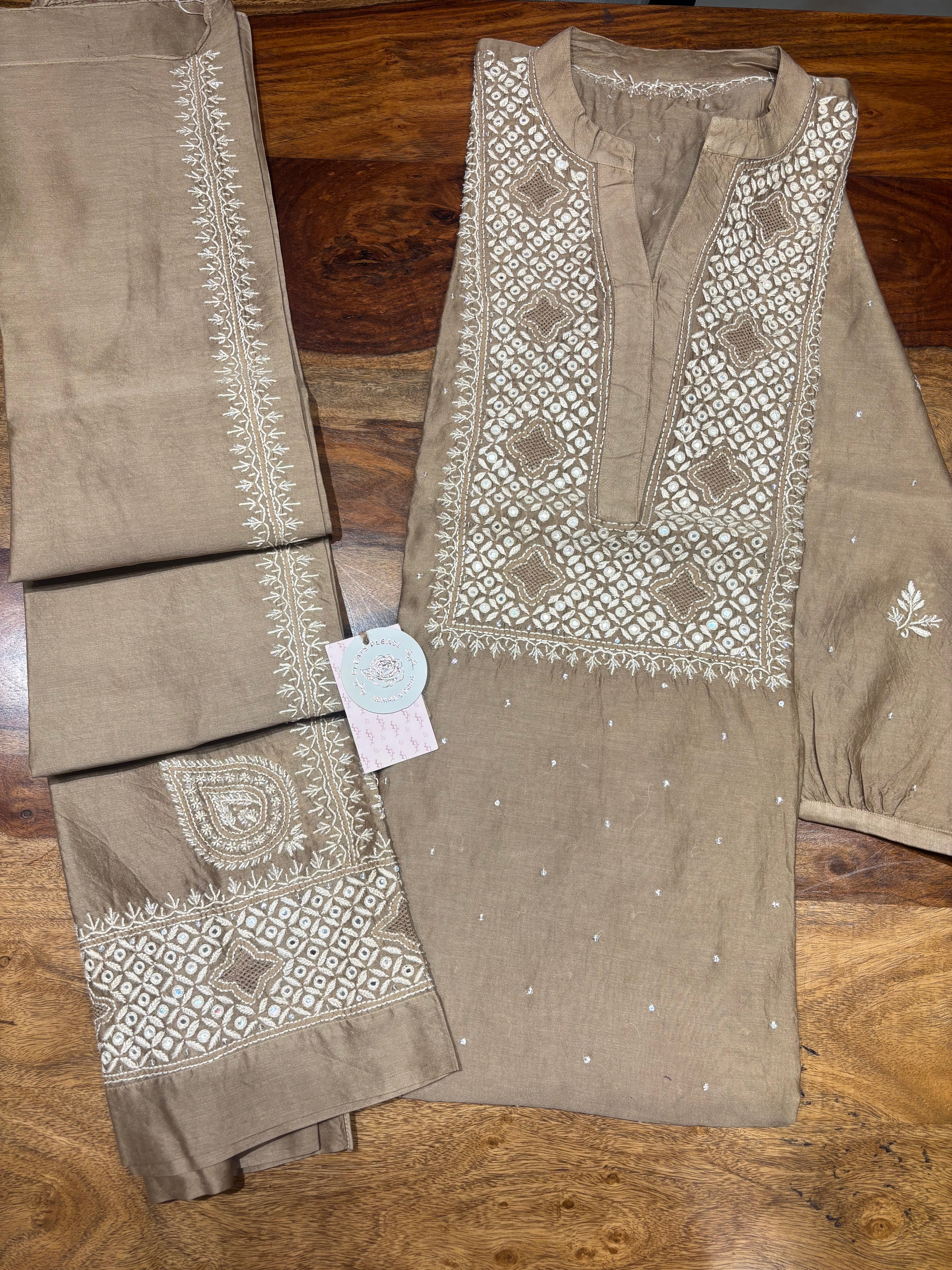 Hazelnut Brown Chanderi Silk  Chikankari Co-ord Set