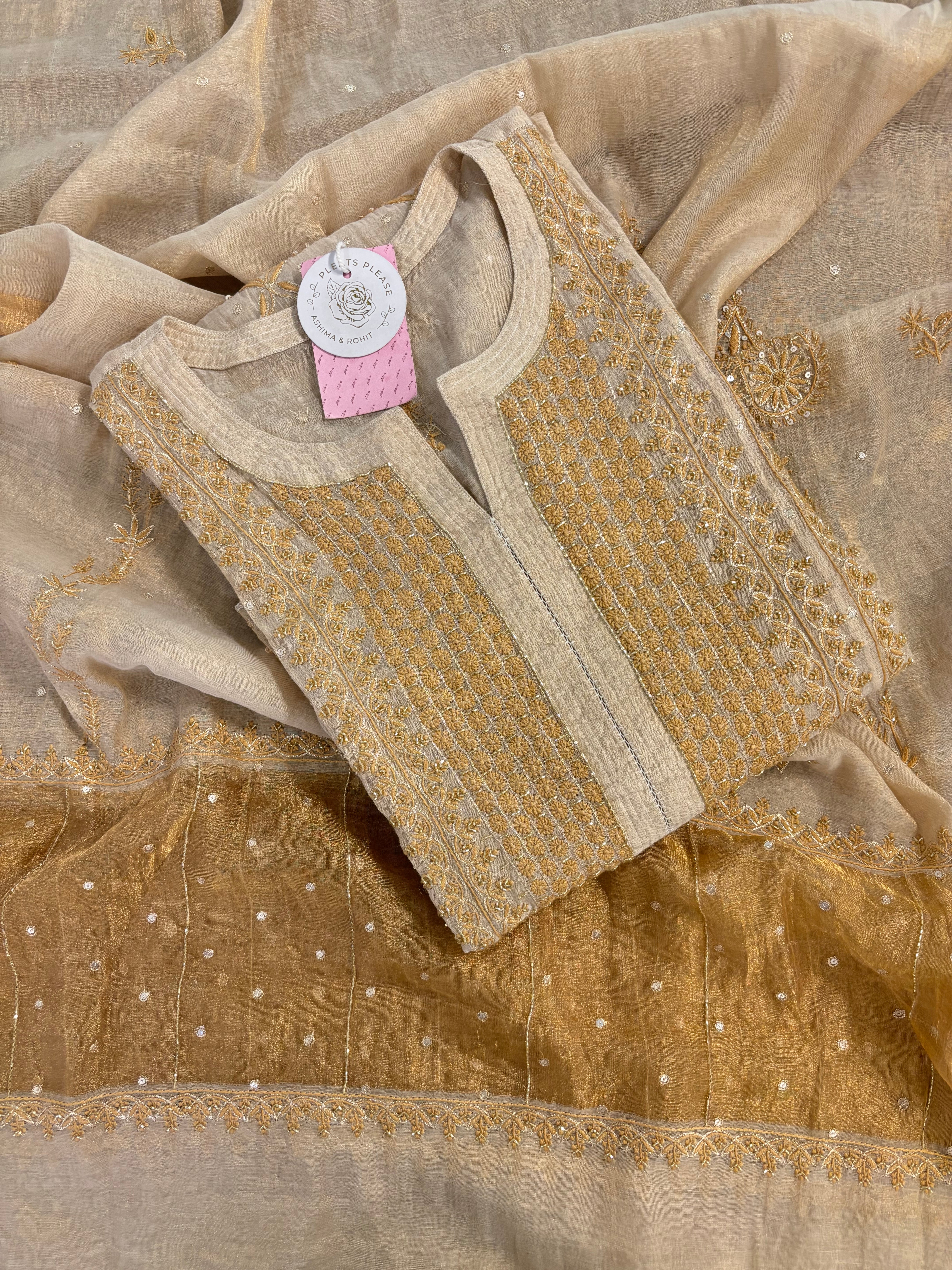 Dyeable Pure Tissue Chikankari Kurta & Dupatta