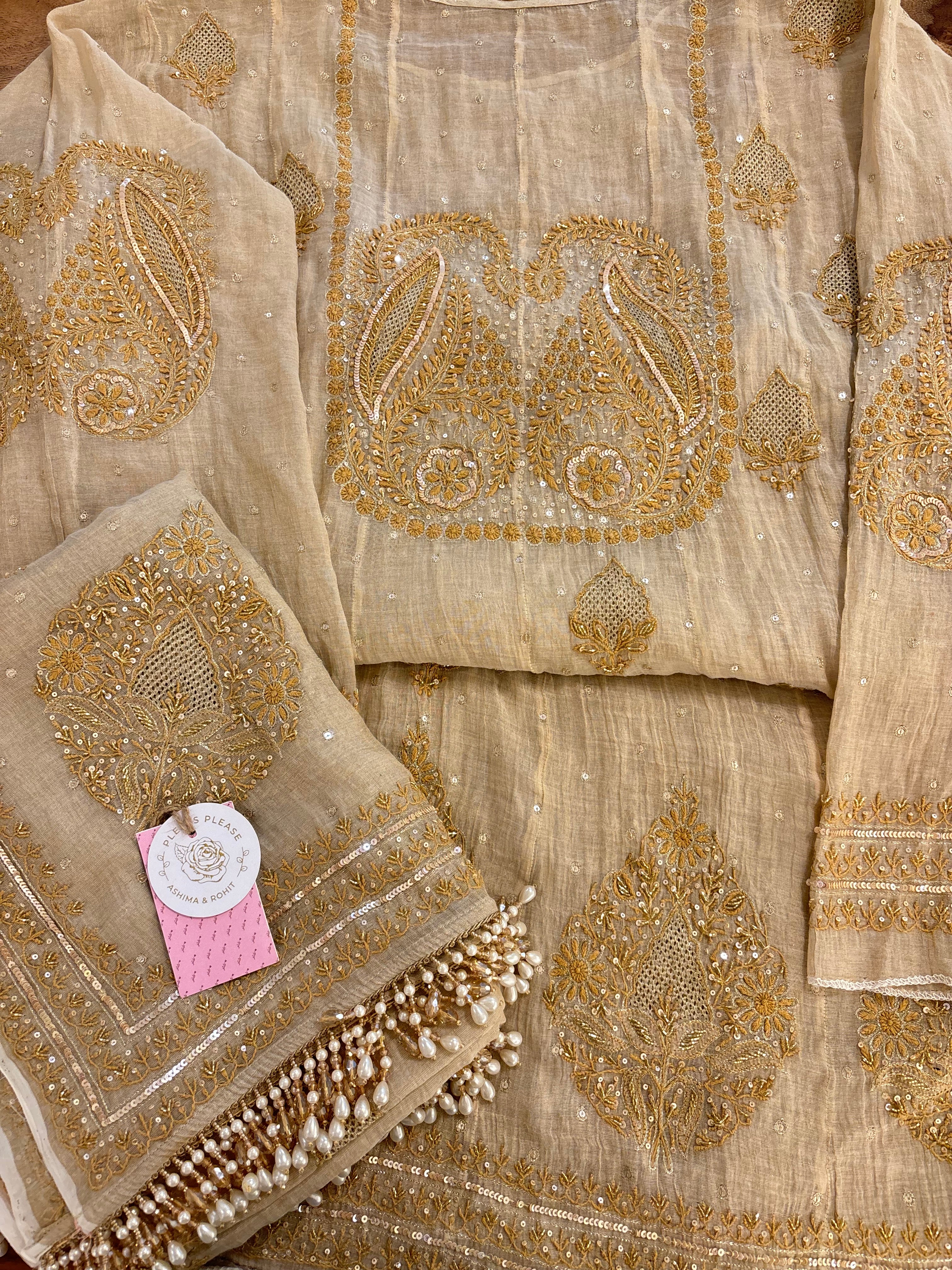 Dyeable Pure & Premium Tissue Jaal Chikankari Angrakha & Dupatta