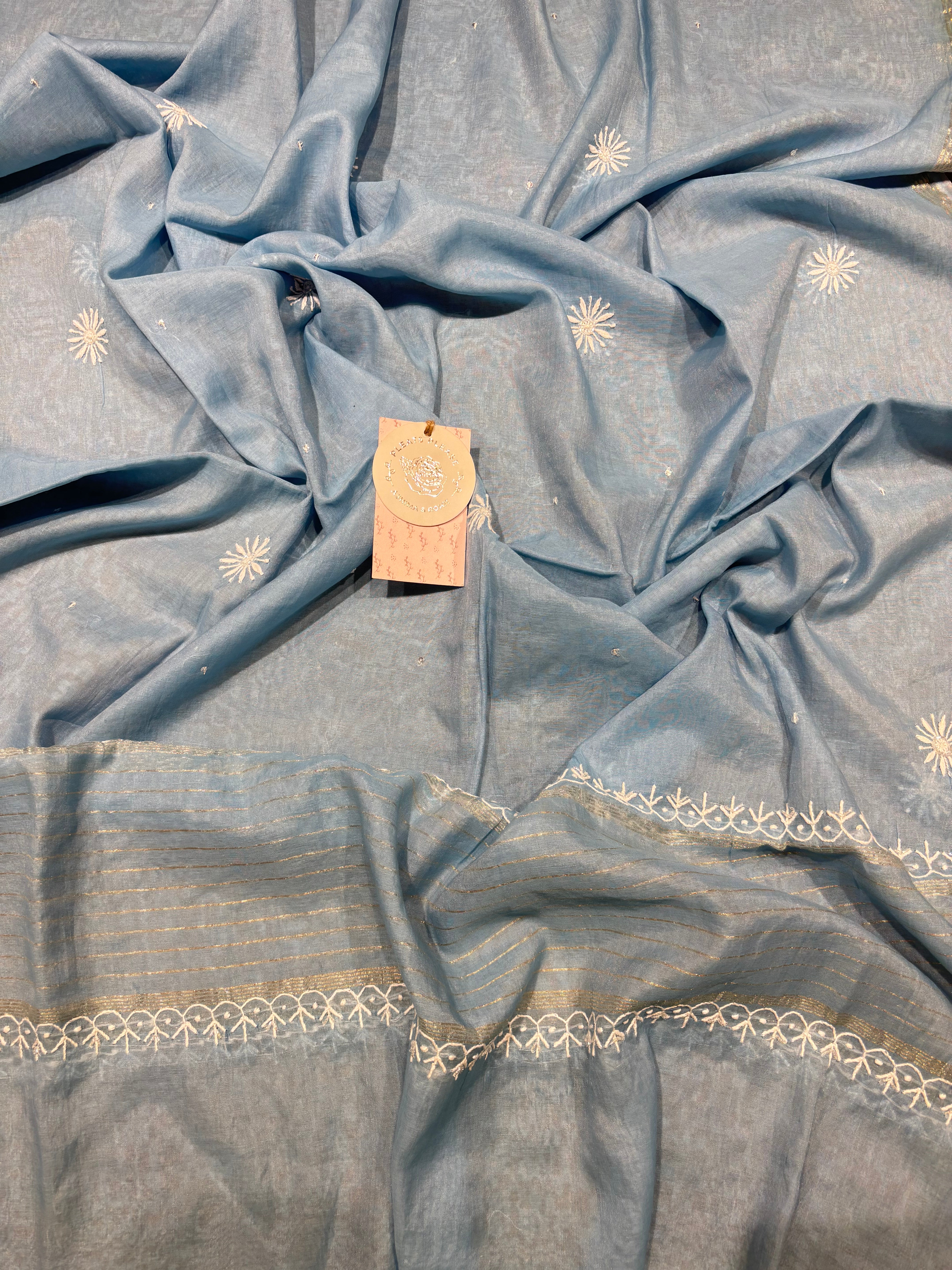 Powder Blue Chanderi Mul Chikankari Kurta & Dupatta Set
