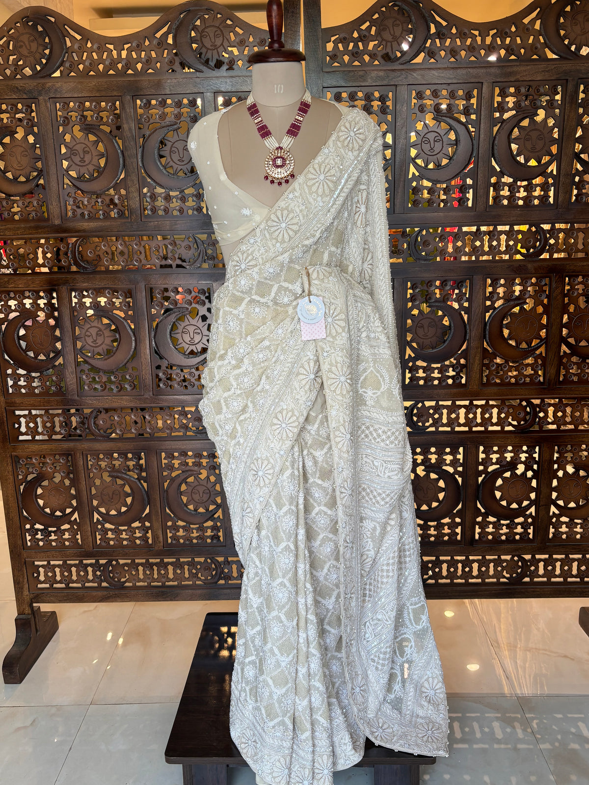 Dyeable Pure & Premium Georgette Kasab Jaal Chikankari Saree