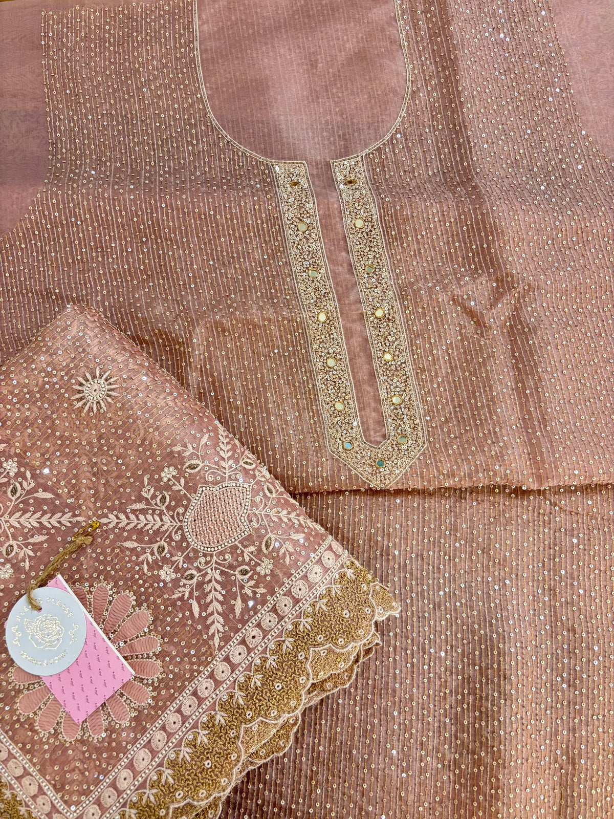 Baby Pink Pure & Premium Organza Chikankari Kurta & Dupatta
