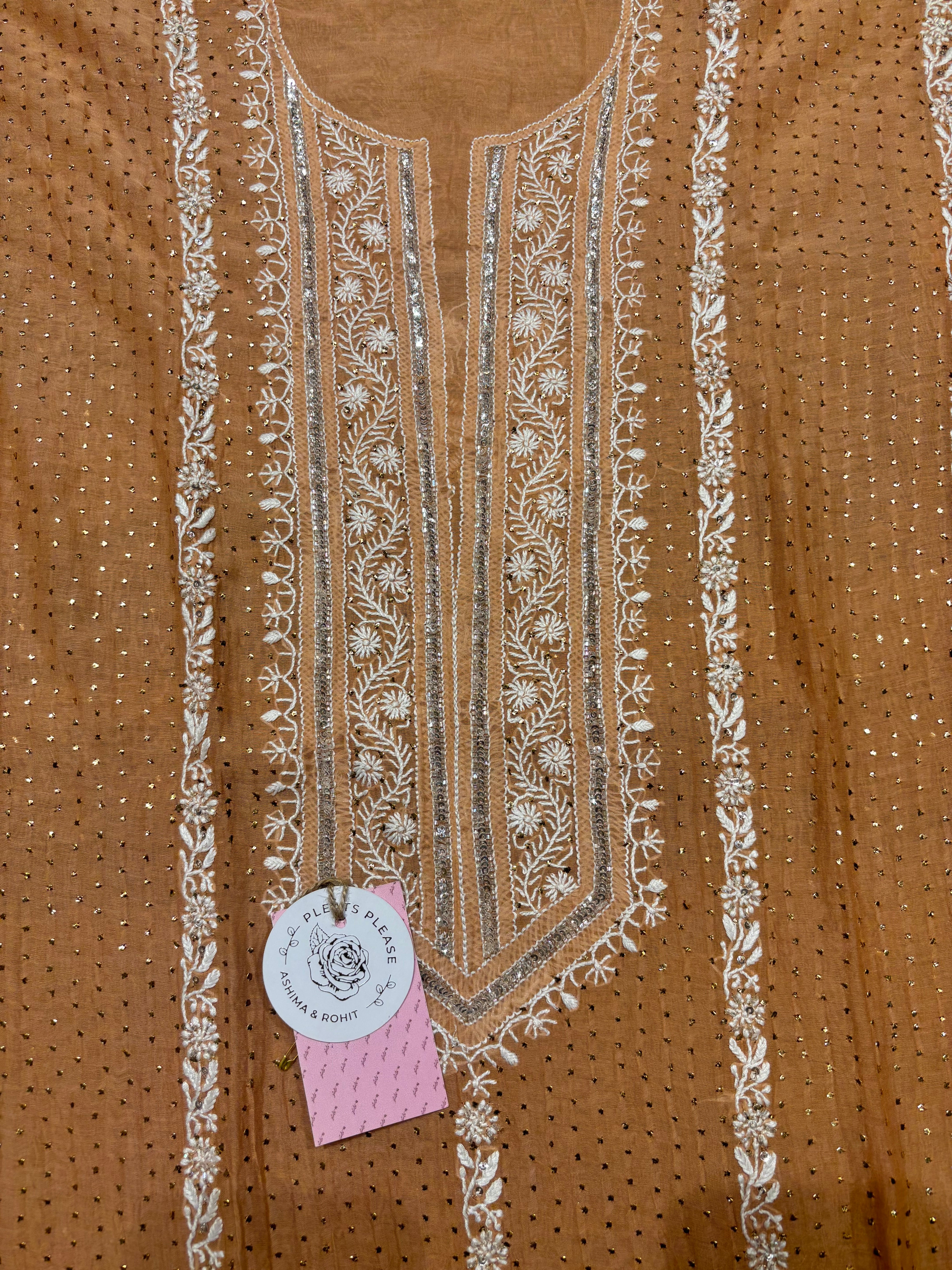 Brown Museli chanderi Mul Chikankari Kurta and Dupatta set