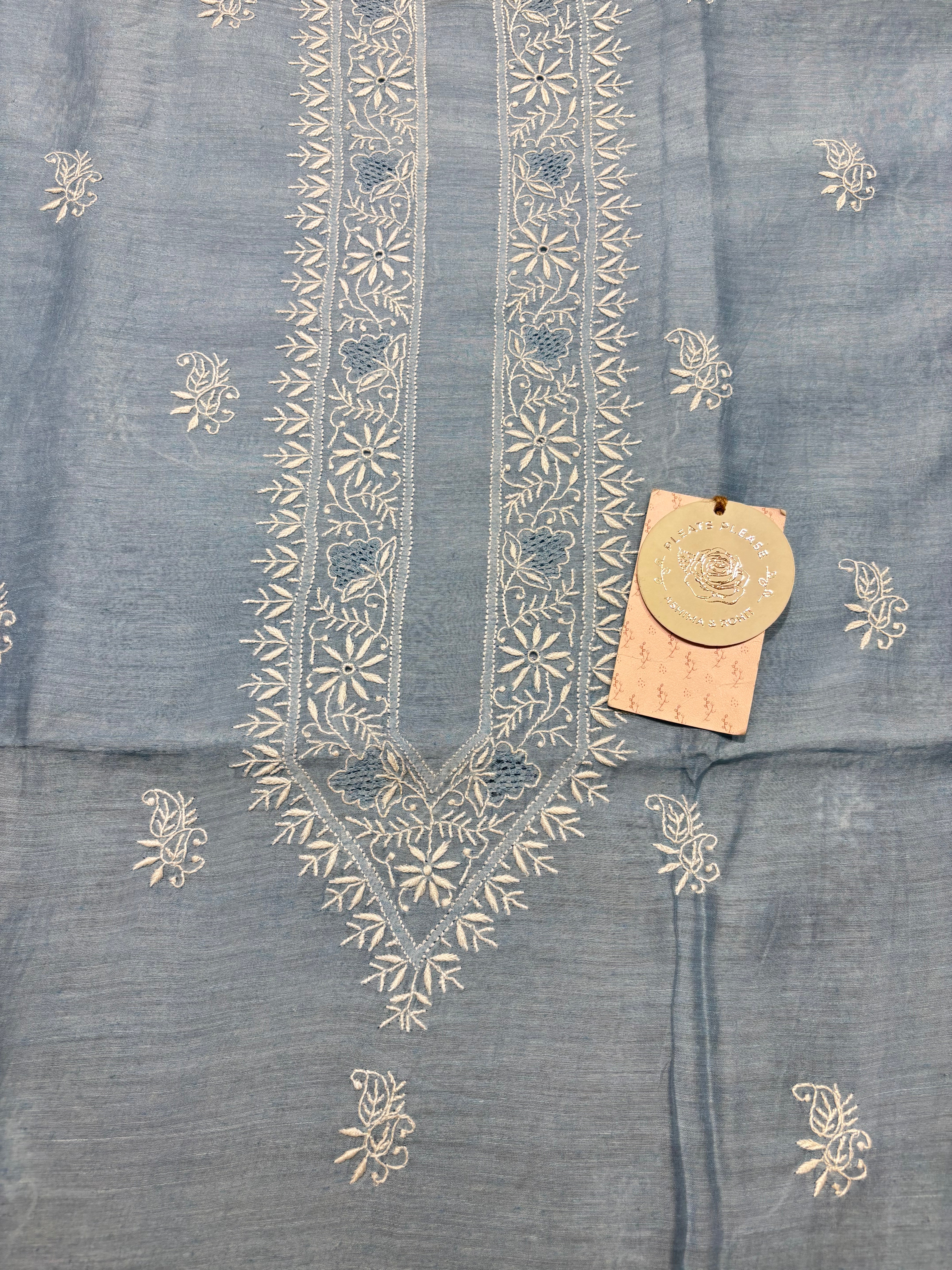 Powder Blue Linen Chikankari Men’s Kurta Fabric