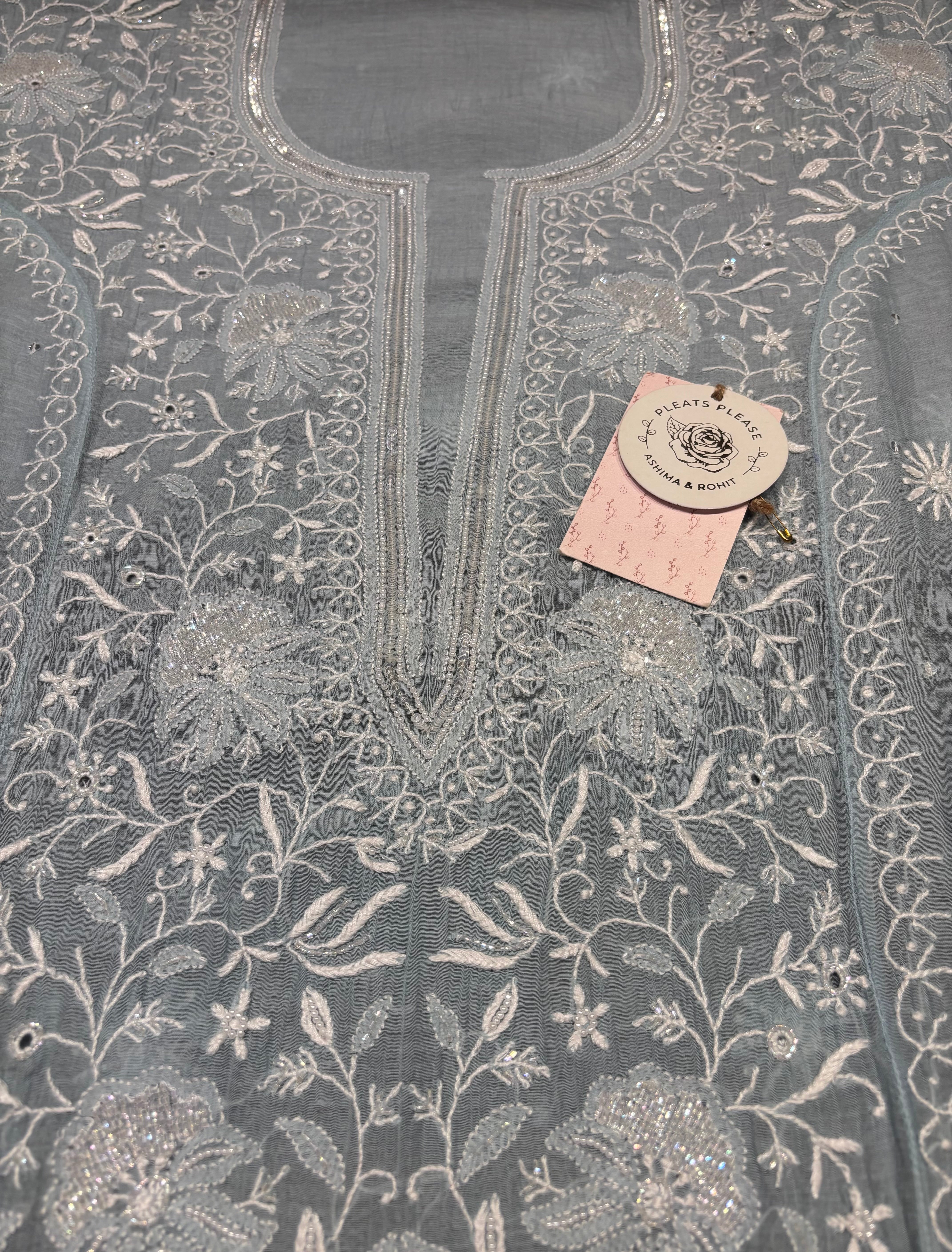 Powder Blue Chanderi Mul Chikankari Kurta & Dupatta Set