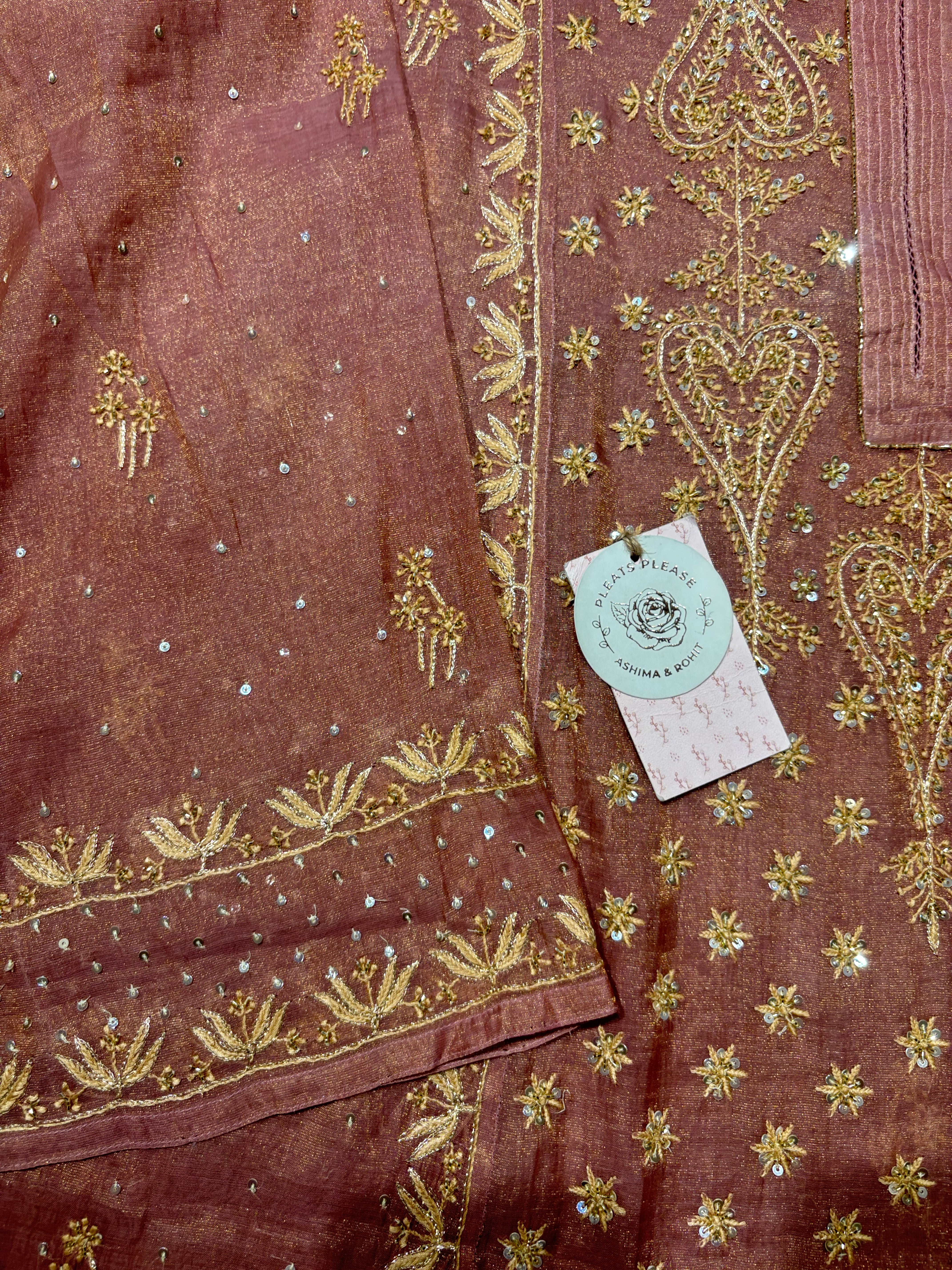 Garnet Pure & Premium Tissue Chikankari Kurta & Dupatta Set