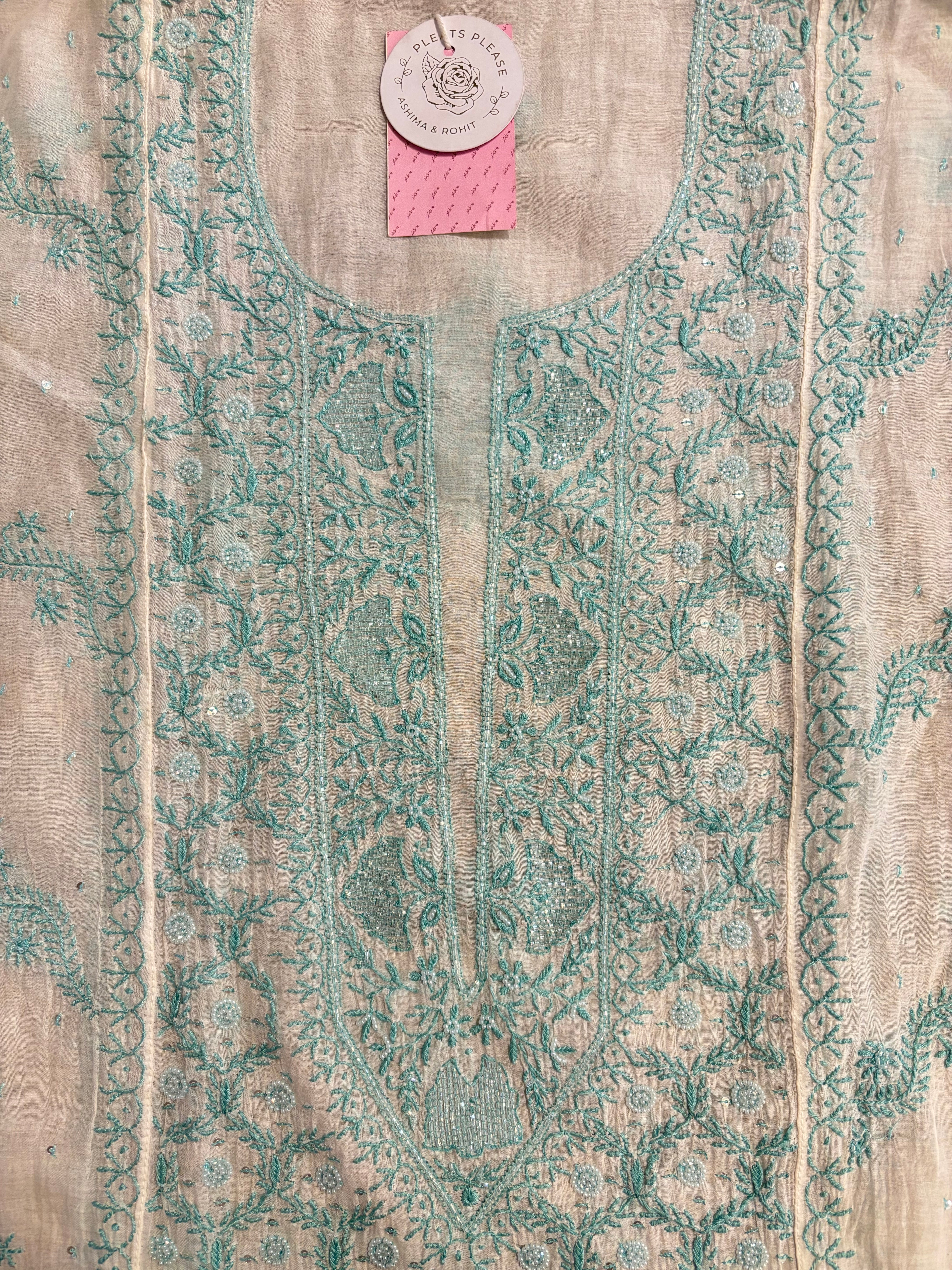 Dyeable Chanderi Mul Chikankari Kurta & Dupatta