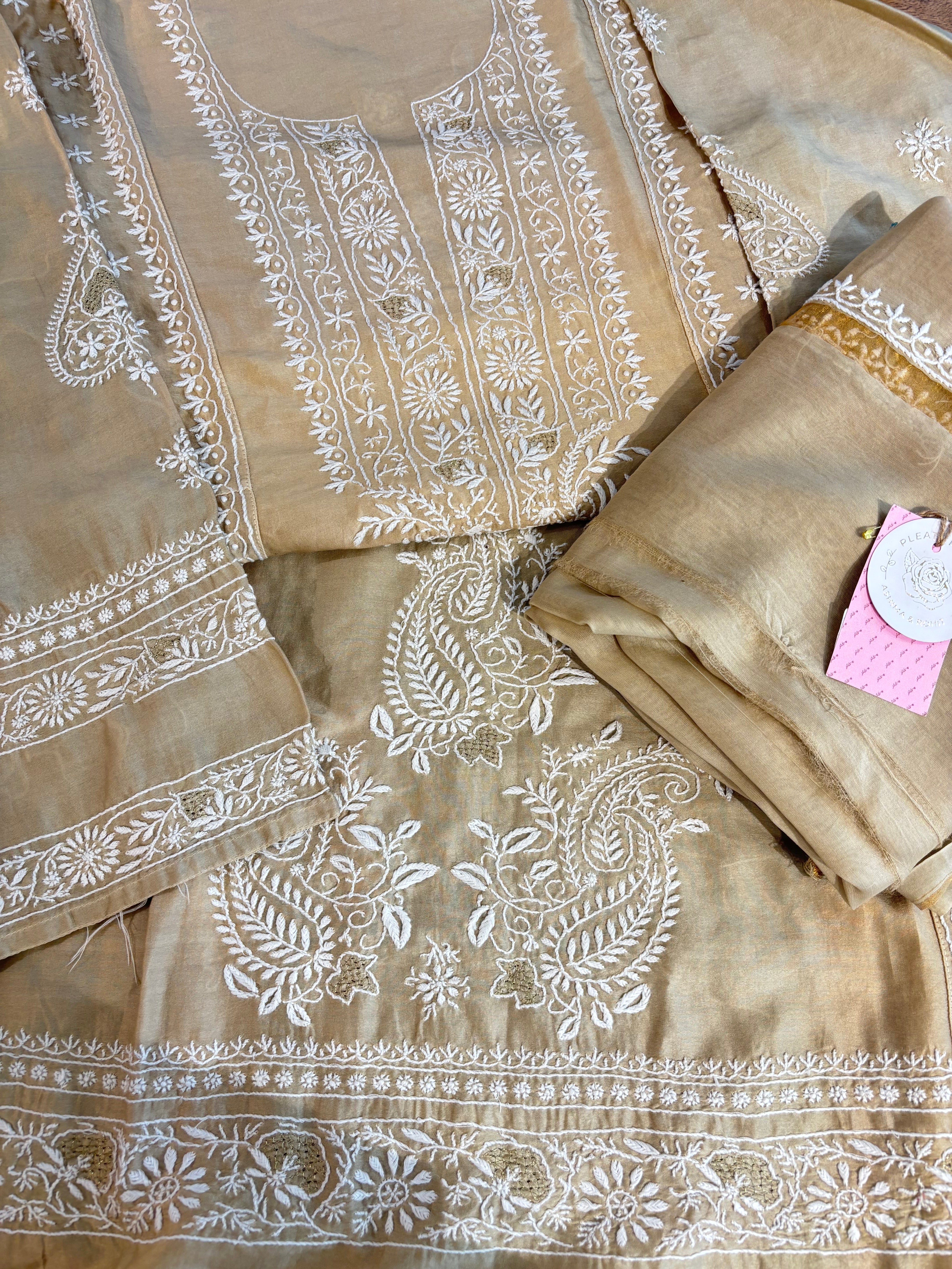 Coffee Chanderi Chikankari Anarkali & Dupatta