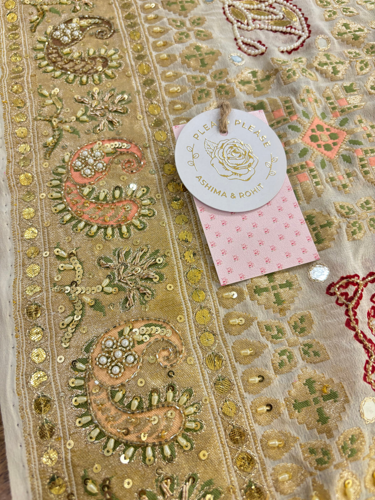 Ivory Bandhej Mirror Zardozi Embellished Dupatta