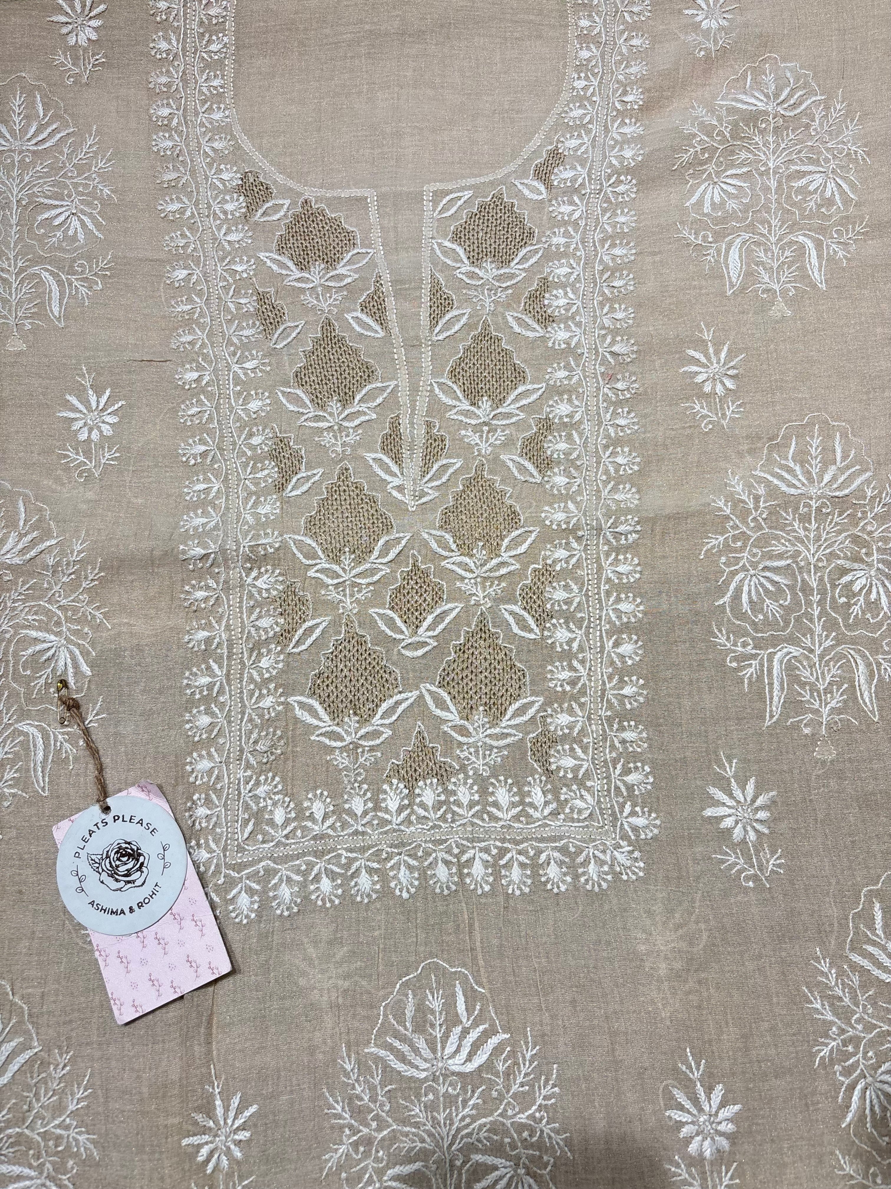 Dyeable Golden Tissue Chikankari Kurta & Dupatta Fabric