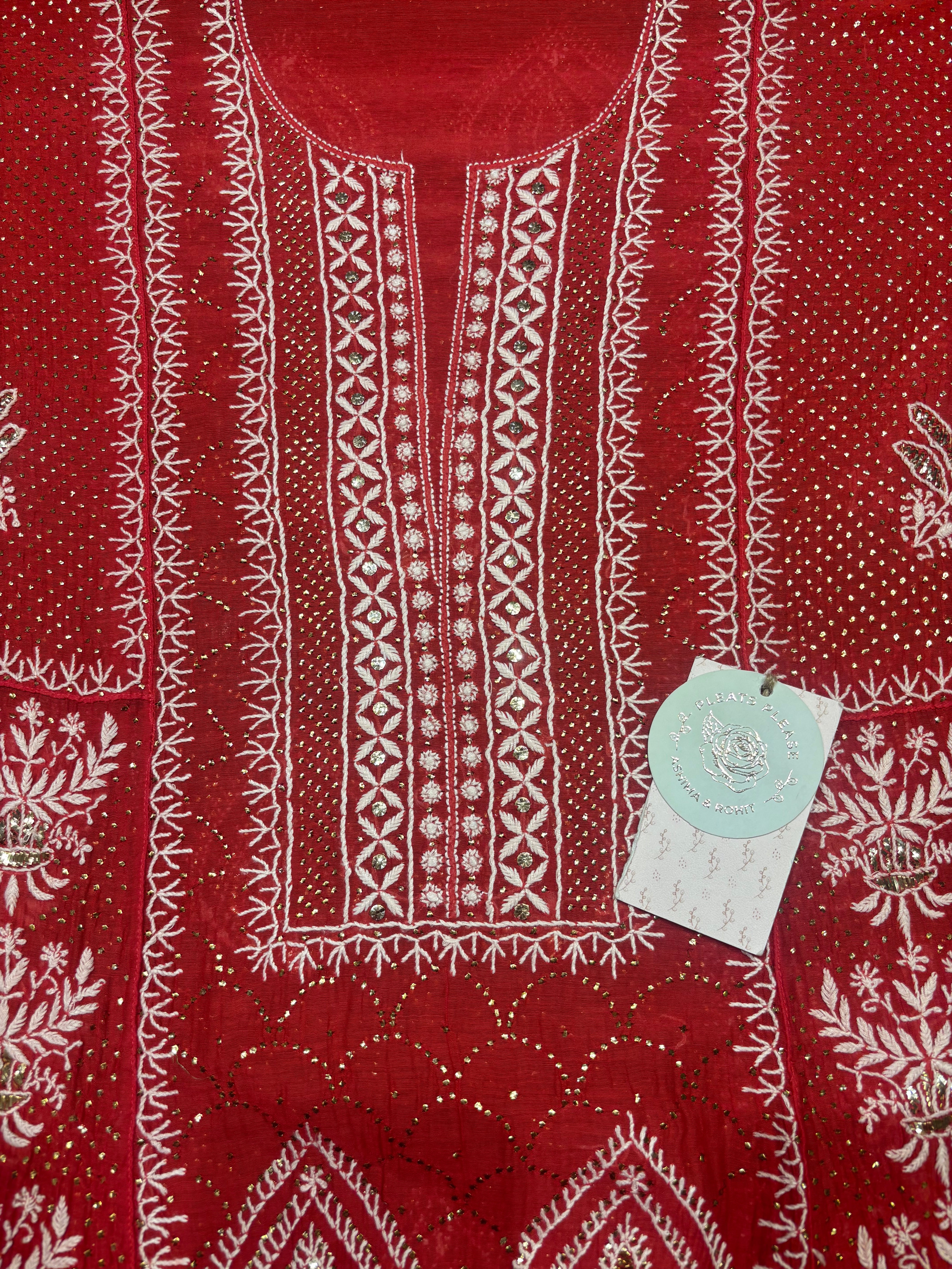 Red Chanderi Mul Chikankari & Mukaish Anarkali & Dupatta Set