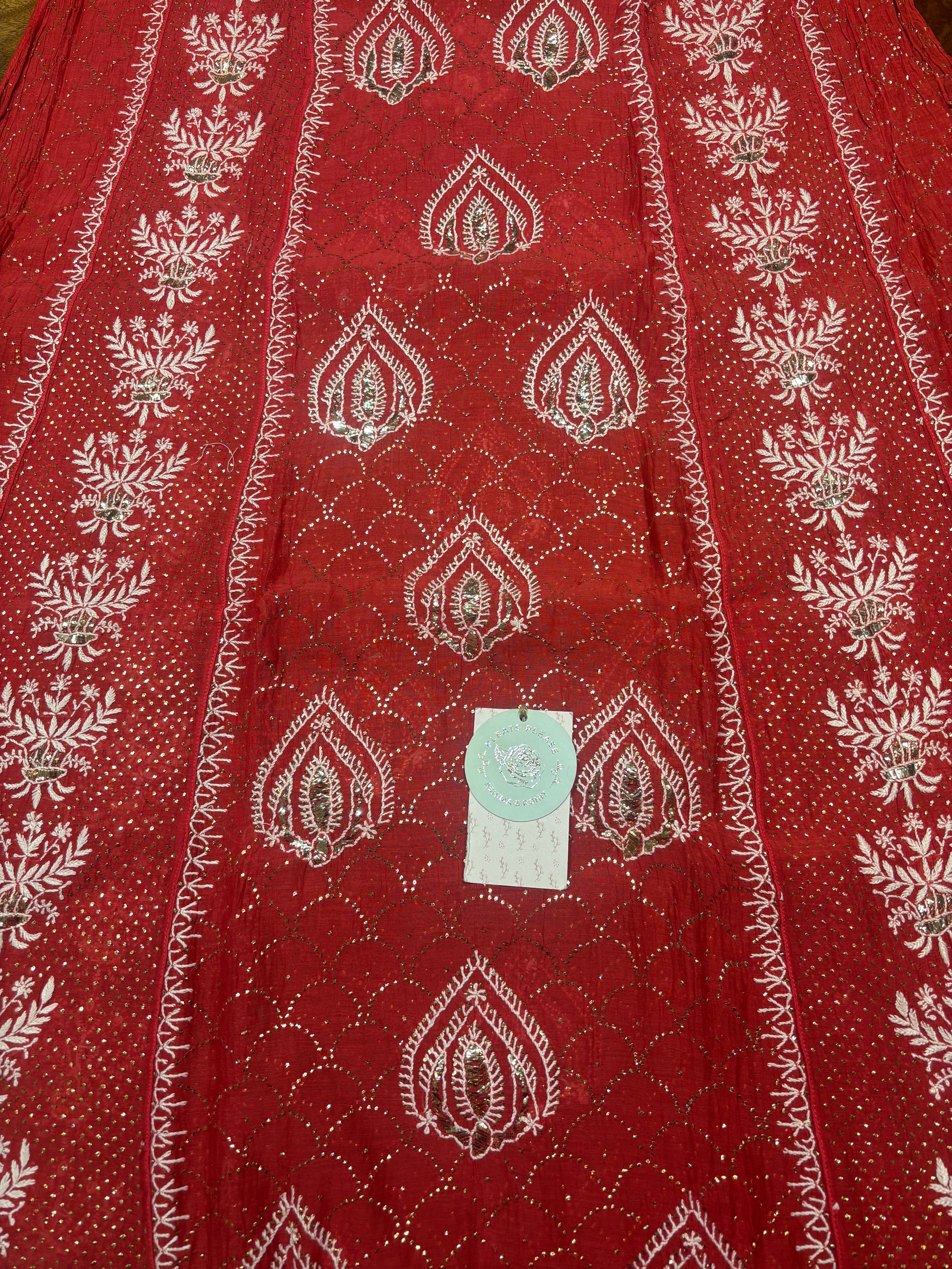 Red Chanderi Mul Chikankari & Mukaish Anarkali & Dupatta Set